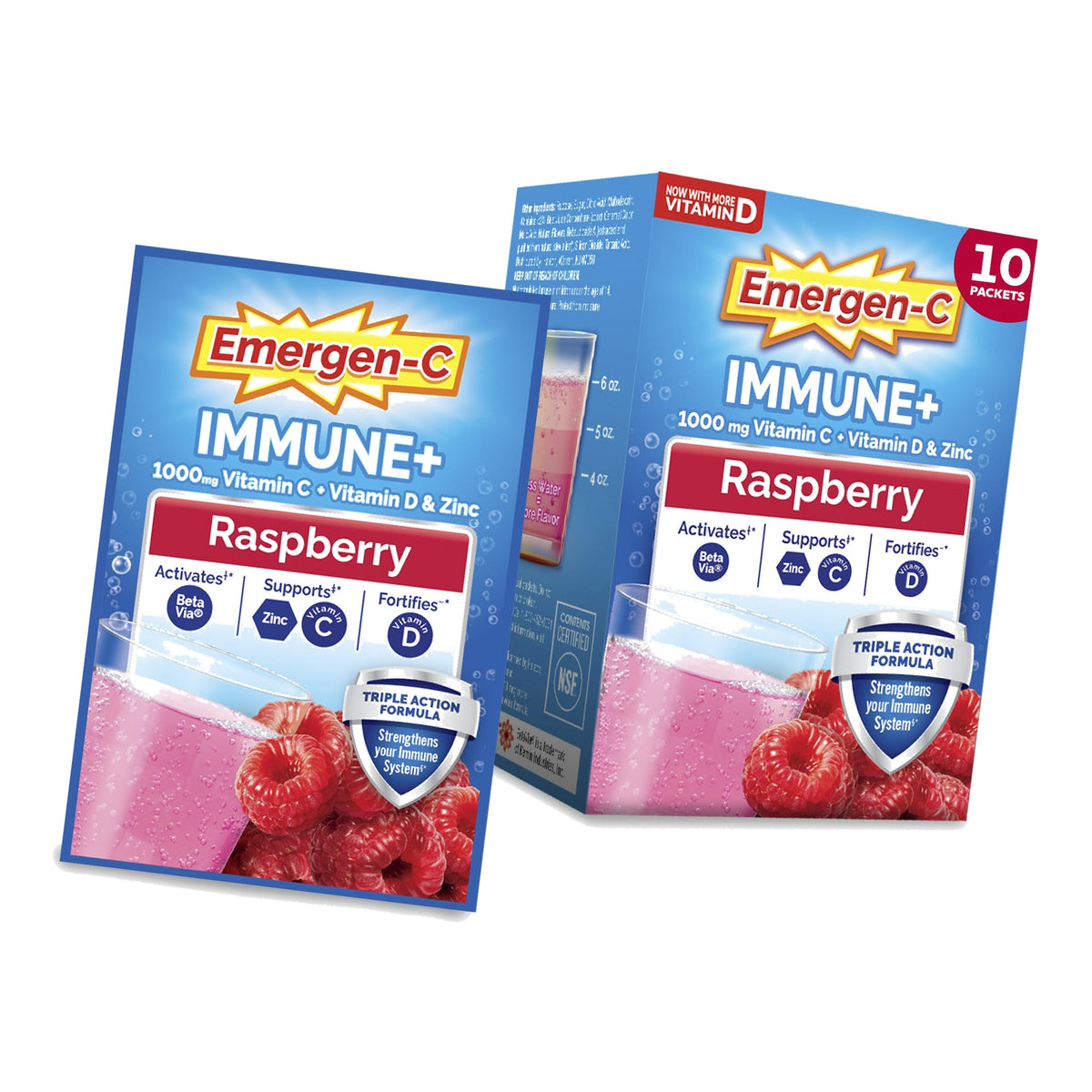 Emergen-C Immune+ 1000mg Vitamin C Powder, with Vitamin D, Zinc, Antioxidants and Electrolytes for Immunity, Immune Support Dietary Supplement, Raspberry Flavor - 30 Count/1 Month Supply