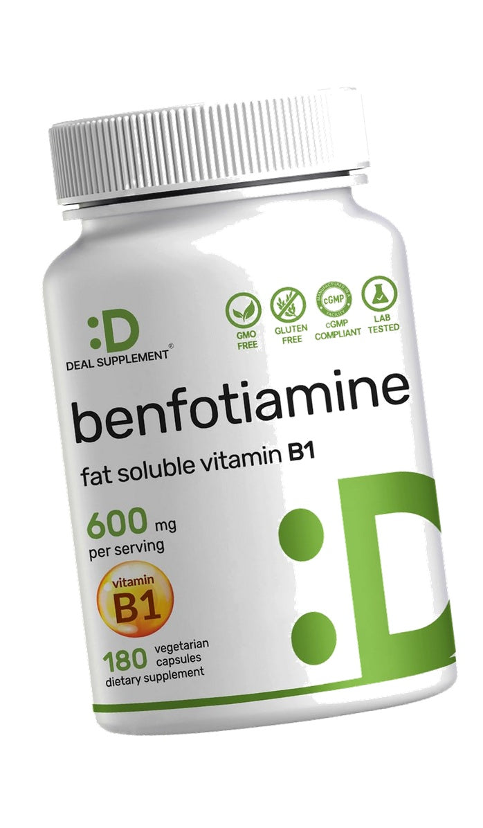 Benfotiamine 600mg Per Serving, 180 Veggie Capsules (300mg Per Cap) – Fat Soluble Vitamin B1 Thiamine Supplement – 3rd Party Tested, Vegan, Non-GMO, Gluten Free