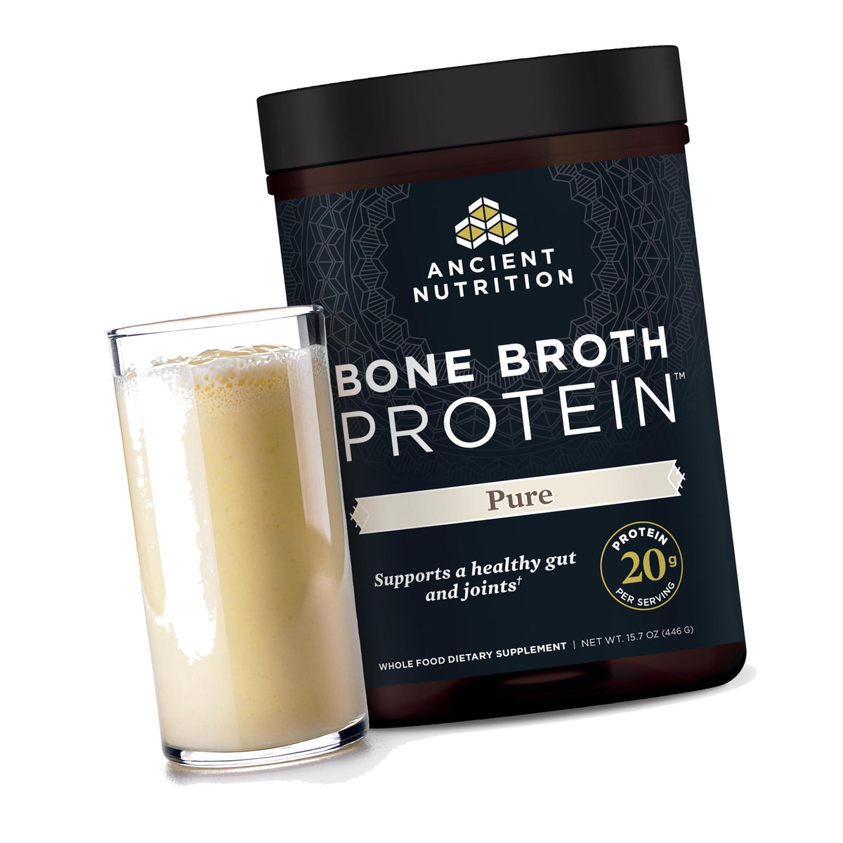 Ancient Nutrition Grass Fed Bone Broth Protein Powder, Pure