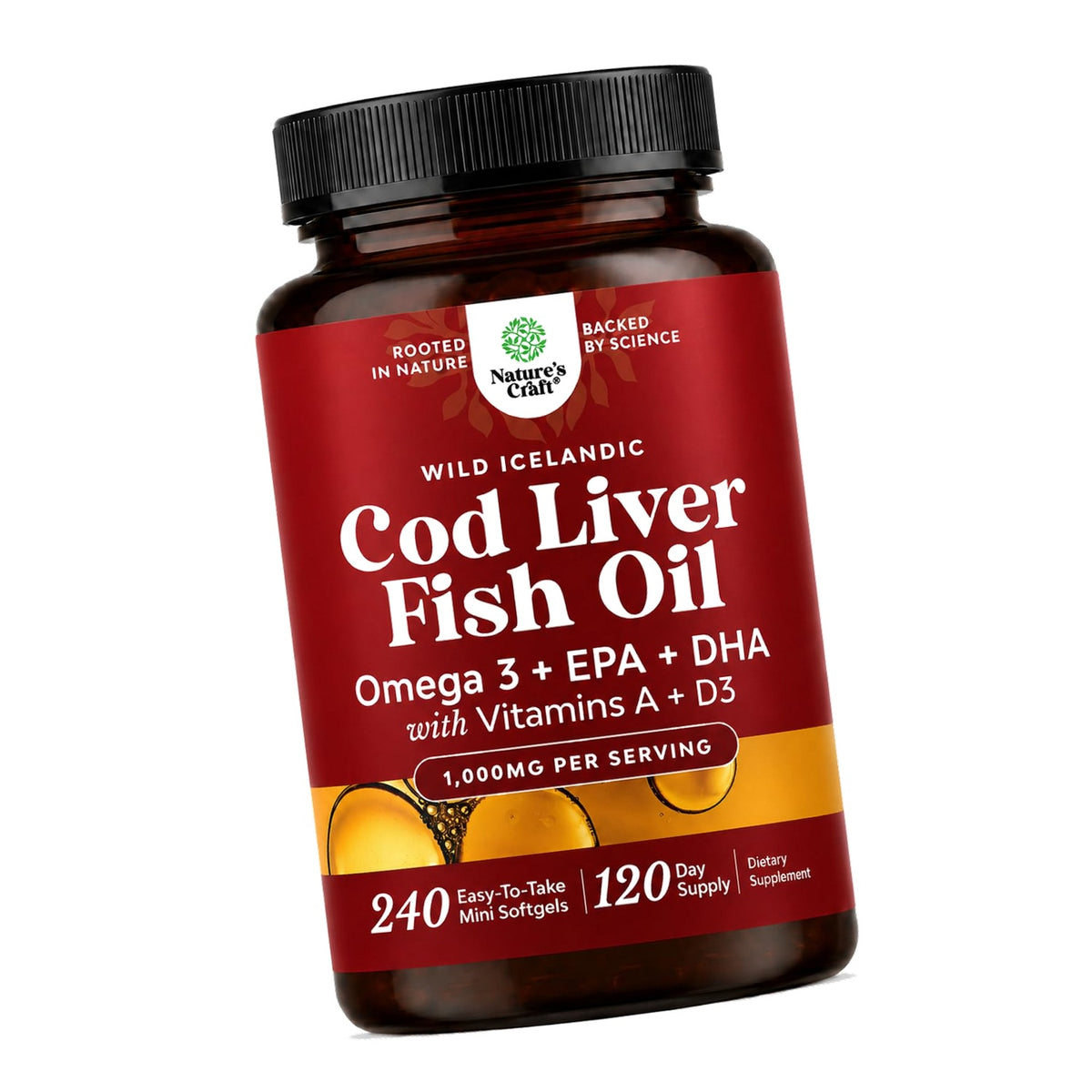 Icelandic Cod Liver Oil Softgels - Omega 3 Fish Oil with Vitamin A - 240 Ct