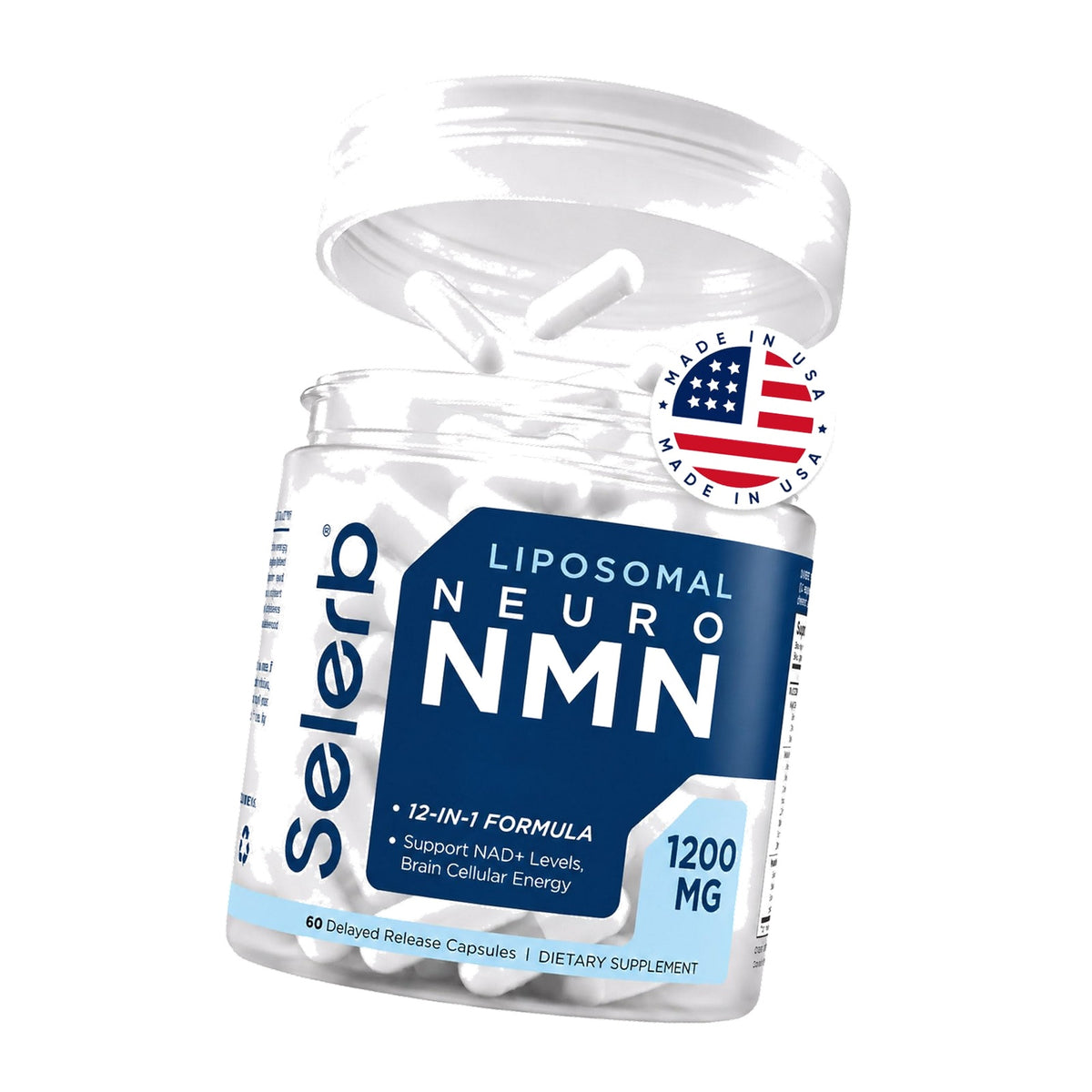 Selerb NMN Supplement Liposomal Neuro NMN with Resveratrol, TMG, Quercetin, CoQ10, Rhodiola, NAC, Astaxanthin & Magnesium NAD+ Precursor Supports Brain Cellular Energy (1 Bottle - Liposomal NMN)