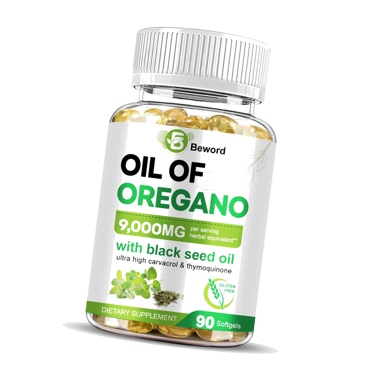 BEWORD Oil of Oregano with Black Seed Oil, 90 Softgels, 9000mg Per Serving