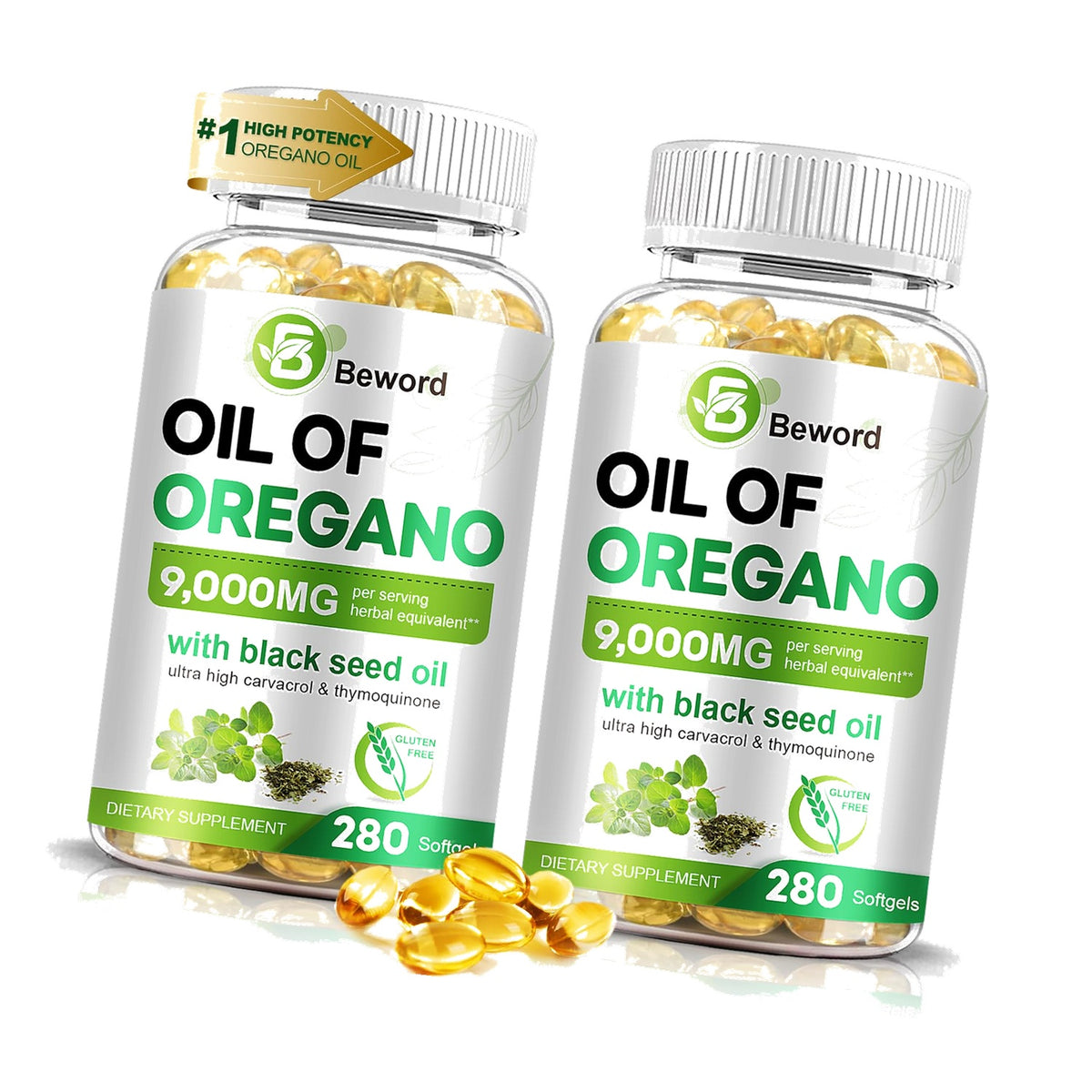 BEWORD Oil of Oregano with Black Seed Oil, 560 Softgels, 9000mg Per Serving