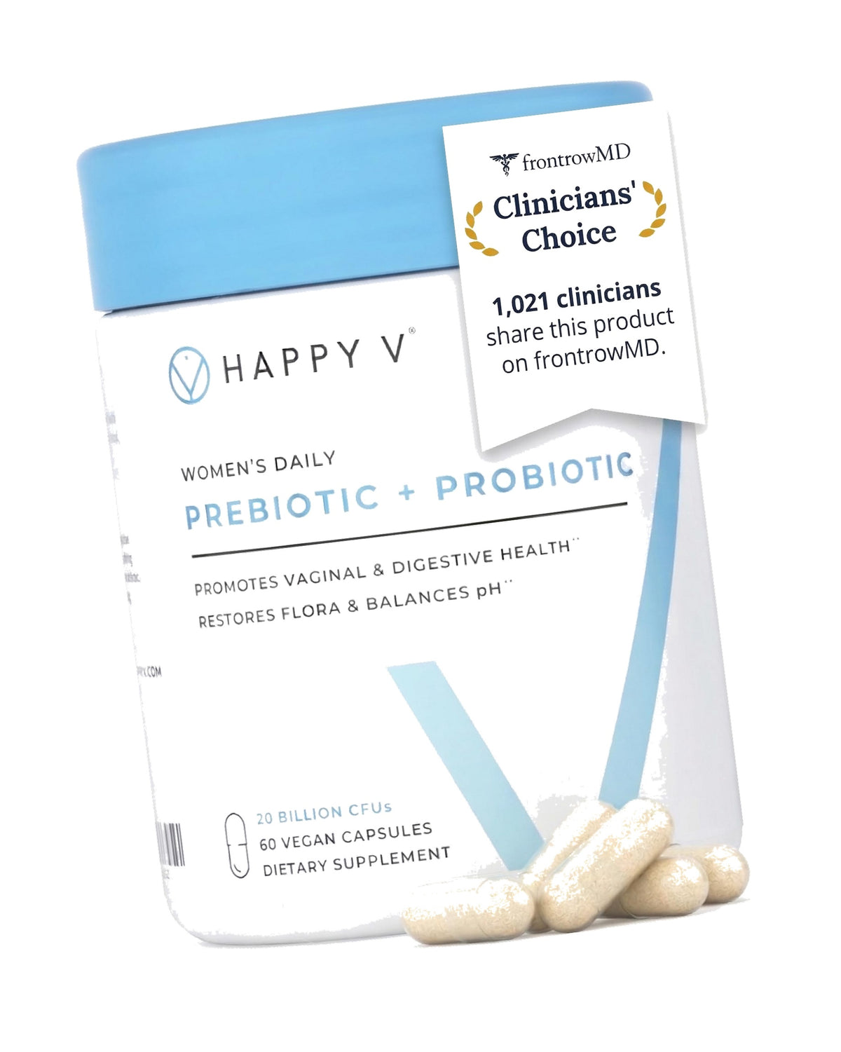 Happy V Dr. Formulated Vaginal Probiotics for Women Odor & Itch Support, Urinary & Gut Health, pH Balance | Womens Daily Probiotic with Patented Prebiotics & Lactobacillus for Feminine Wellness