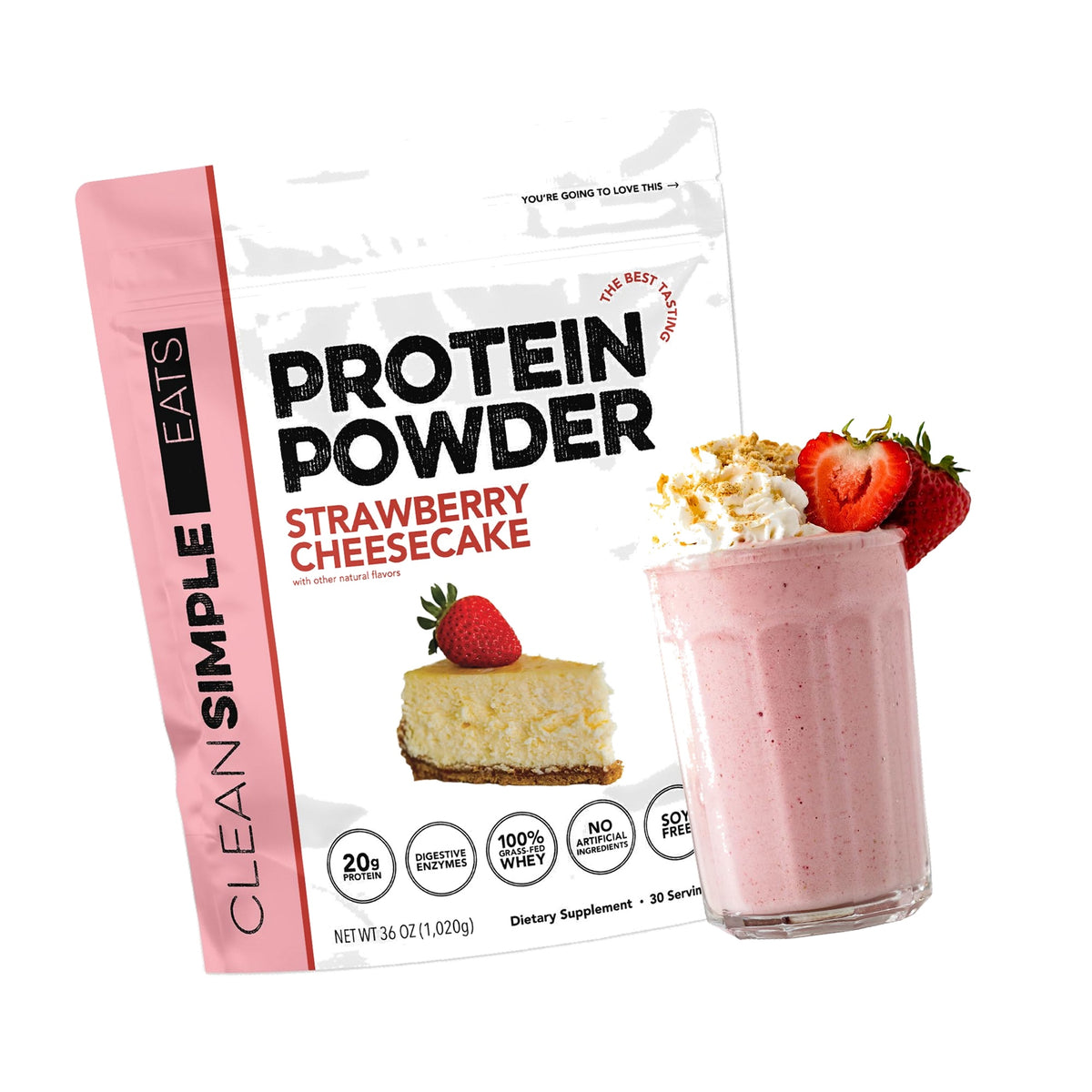 Clean Simple Eats Whey Protein Powder, Strawberry Cheesecake, 30 Servings