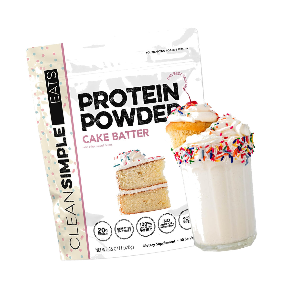 Clean Simple Eats Whey Isolate Protein Powder, Cake Batter, 30 Servings