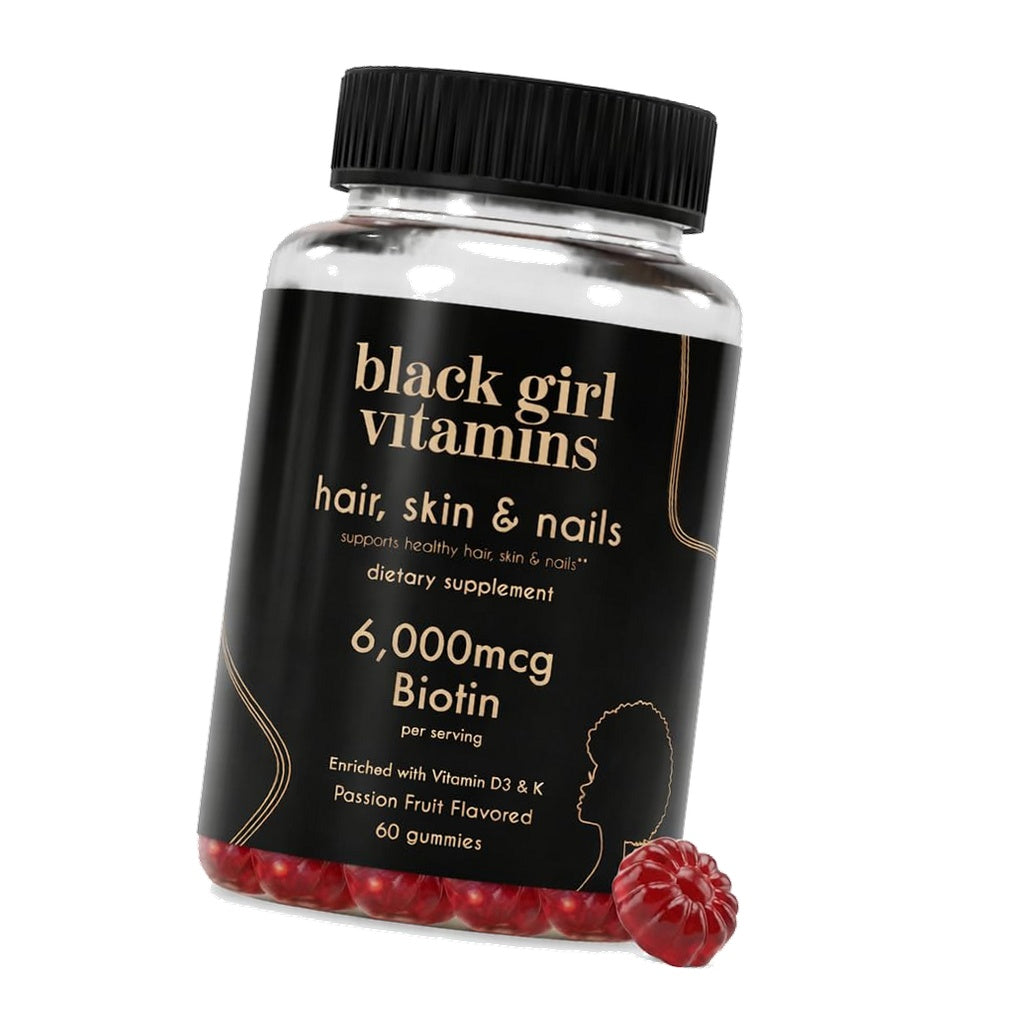 Black Girl Vitamins - Hair, Skin, and Nails Gummies with Biotin (6000 mcg), Zinc, Gelatin Free, Vitamin A, and Vitamin E - Gluten-Free. Made in The USA (Passion Fruit, 60 Count) 30 Day Supply