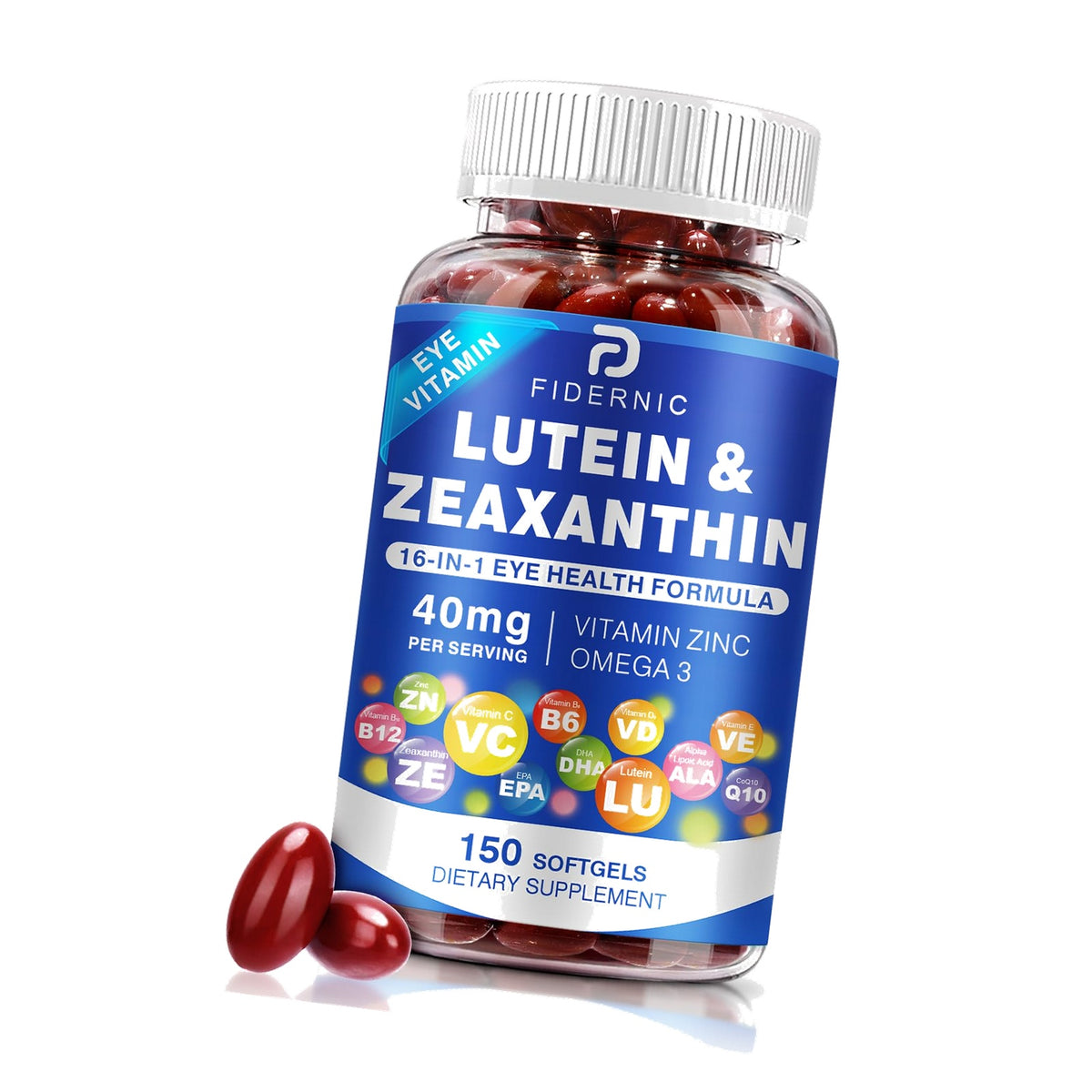 Lutein and Zeaxanthin Supplement - AREDS 2 Plus+ Eye Vitamins 40 mg Lutein & 8 mg Zeaxanthin with Vitamins C, E, Zinc, Omega-3 & CoQ10 - 150 Softgels