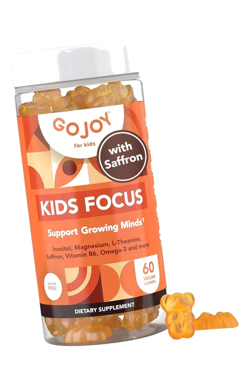 GOJOY NATURALS Kids Focus Gummies – Saffron, Magnesium Glycinate, L-Theanine & Inositol Supplement for Kids & Teens – Focus, Attention & Calm – Vegan, Sugar-Free