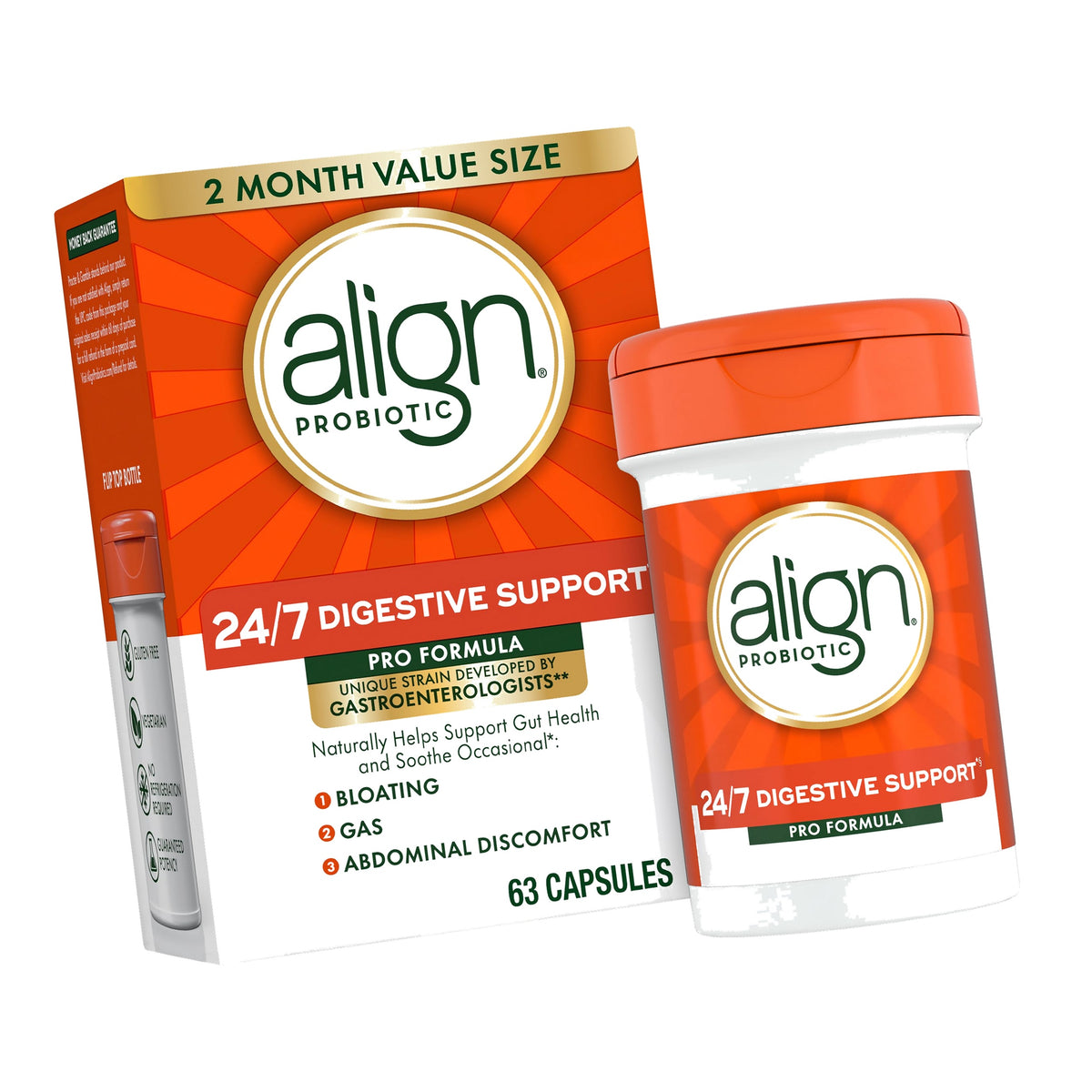 Align Probiotic, Pro Formula, Probiotics for Women and Men, Probiotics for Digestive Health, Men and Womens Probiotic Capsules Help Relieve Occasional Bloating & Gas*, 63 Capsules