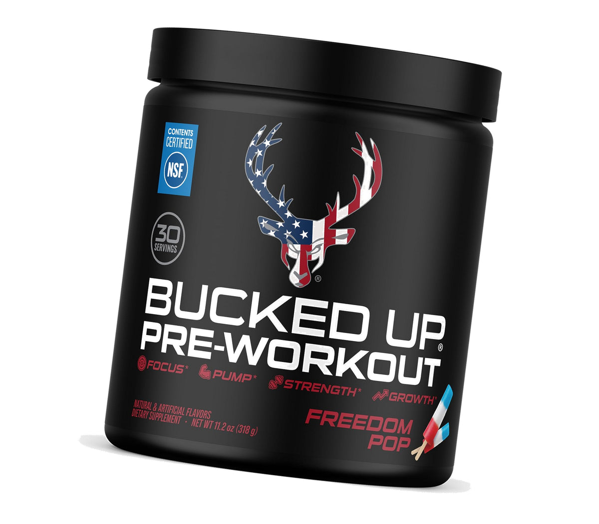 Bucked Up Pre Workout Freedom Pop | 200mg Caffeine with Citrulline Malate Beta Alanine AlphaSize and Taurine | Pre Workout Powder (30 Servings)