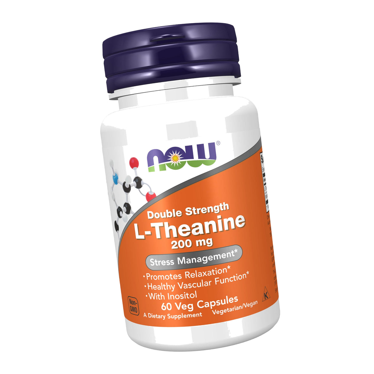 NOW Supplements, L-Theanine 200 mg with Inositol, 60 Veg Caps