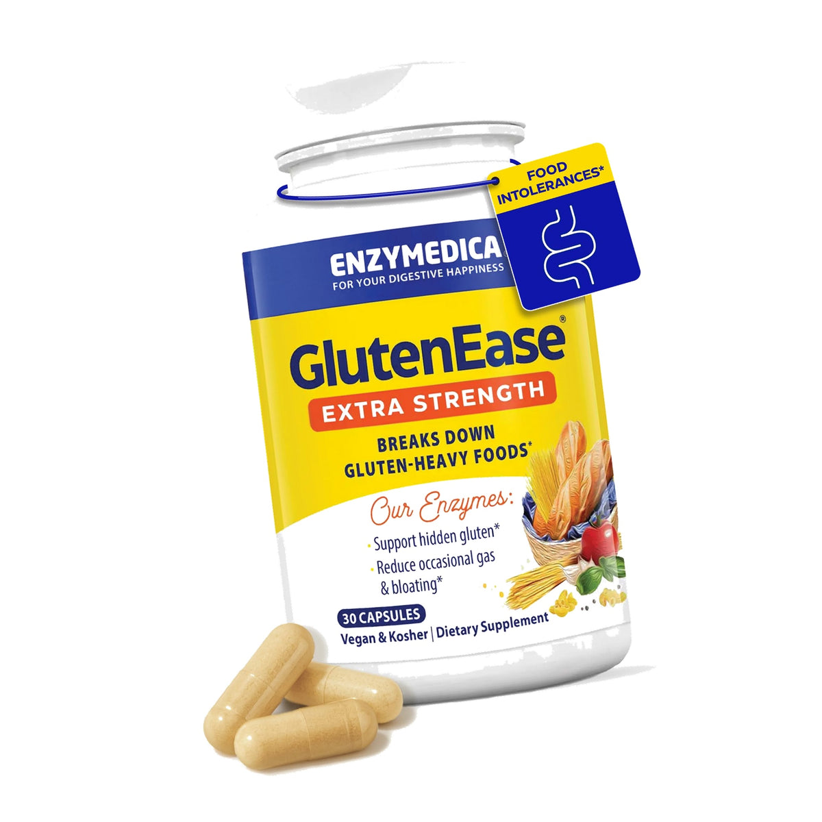 Enzymedica GlutenEase Extra Strength, Helps Gas & Bloating - 30 Capsules
