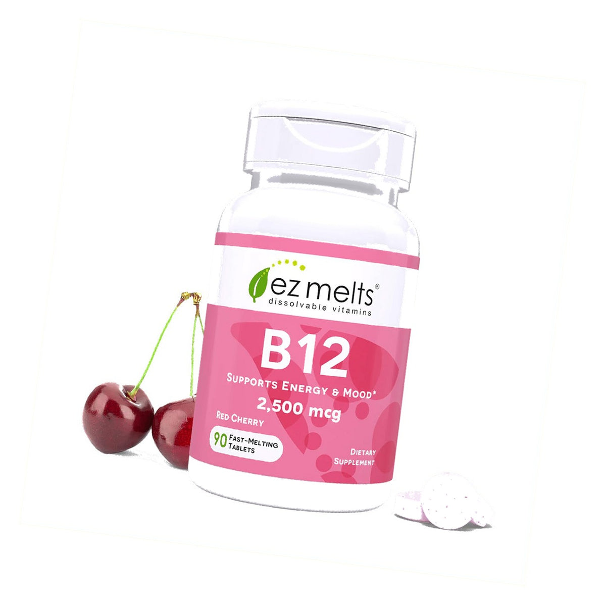 EZ Melts Dissolvable B12 Methylcobalamin 2,500 mcg, 90 Tablets, Red Cherry