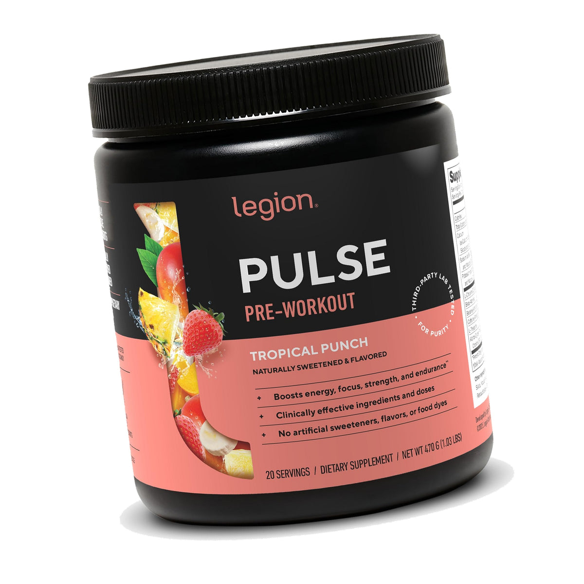 Legion Pulse Pre Workout - All Natural Nitric Oxide Preworkout Drink to Boost Energy, Creatine Free, Naturally Sweetened, Beta Alanine, Citrulline, Alpha GPC (Tropical Punch)