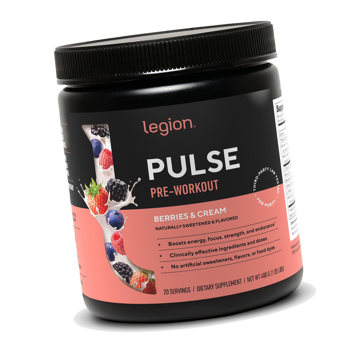 Legion Pulse Pre-Workout, 350mg Caffeine, Nitric Oxide, Berries and Cream