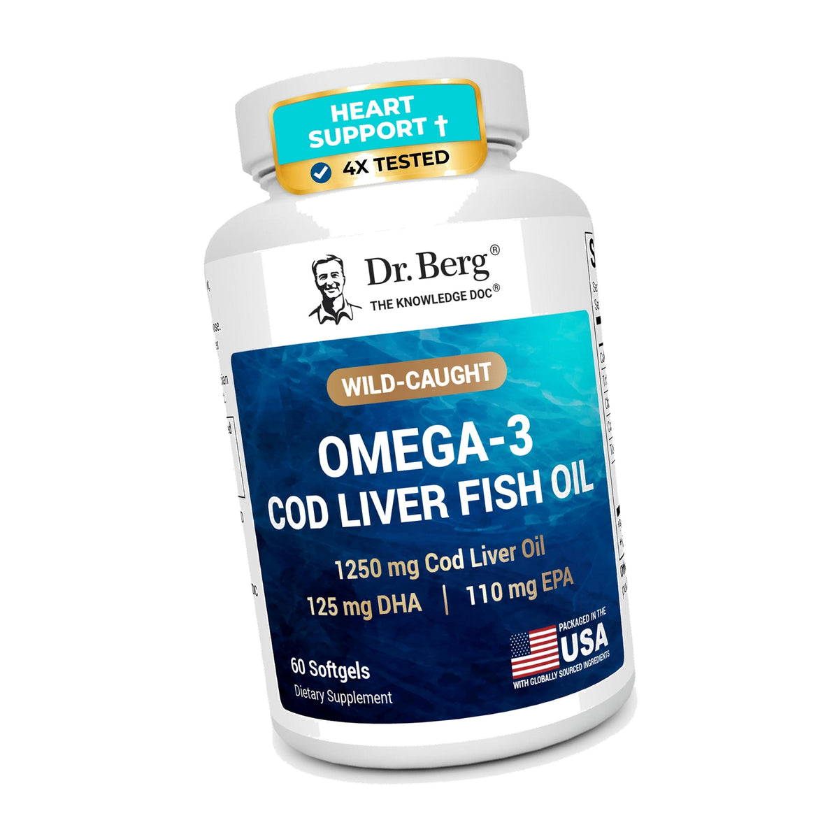 Dr. Berg Omega-3 Cod Liver Fish Oil 60 Softgels – Wild-Caught Icelandic Cod – Omega 3 EPA & DHA – Heart, Brain, Immune & Eye Support* – Lemon Flavor – 4X Lab-Tested – Non-GMO, No Fillers
