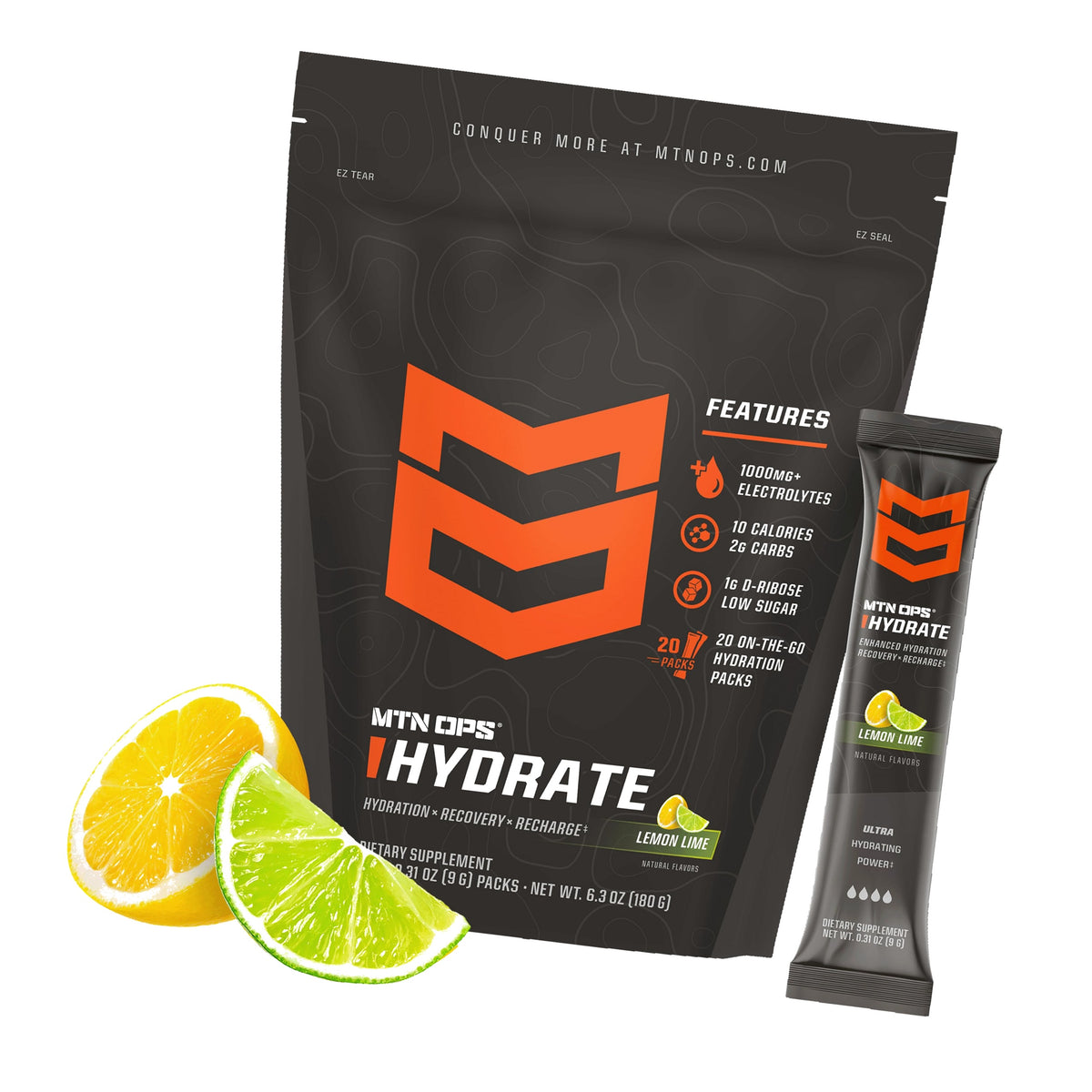 MTN OPS Hydrate Sugar Free Electrolyte Packets, Lemon Lime