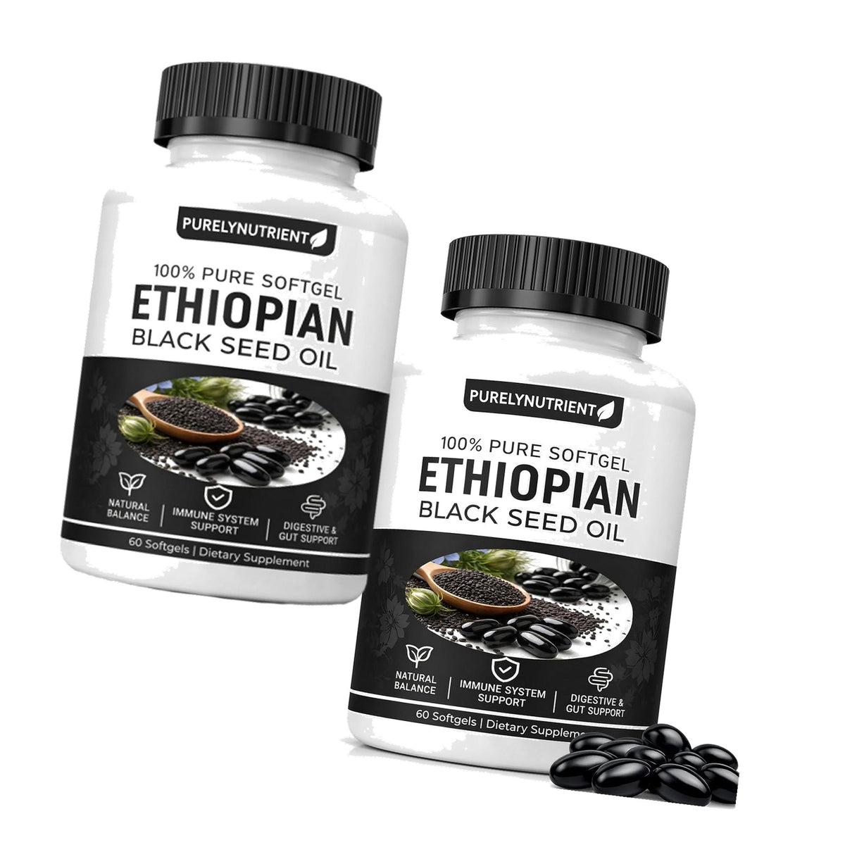 TUVAAZ PURELYNUTRIENT Ethiopian Black Seed Oil Capsules with 4.64% Thymoquinone, Immune Support & Digestion & Energy Booster, Gluten-Free, 120 Count Softgels