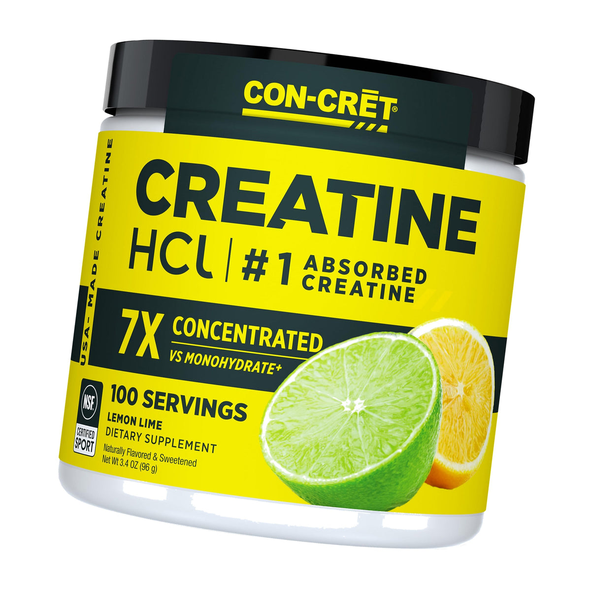 CON-CRET Creatine HCl Powder for Women and Men, Lemon Lime, 100 Servings