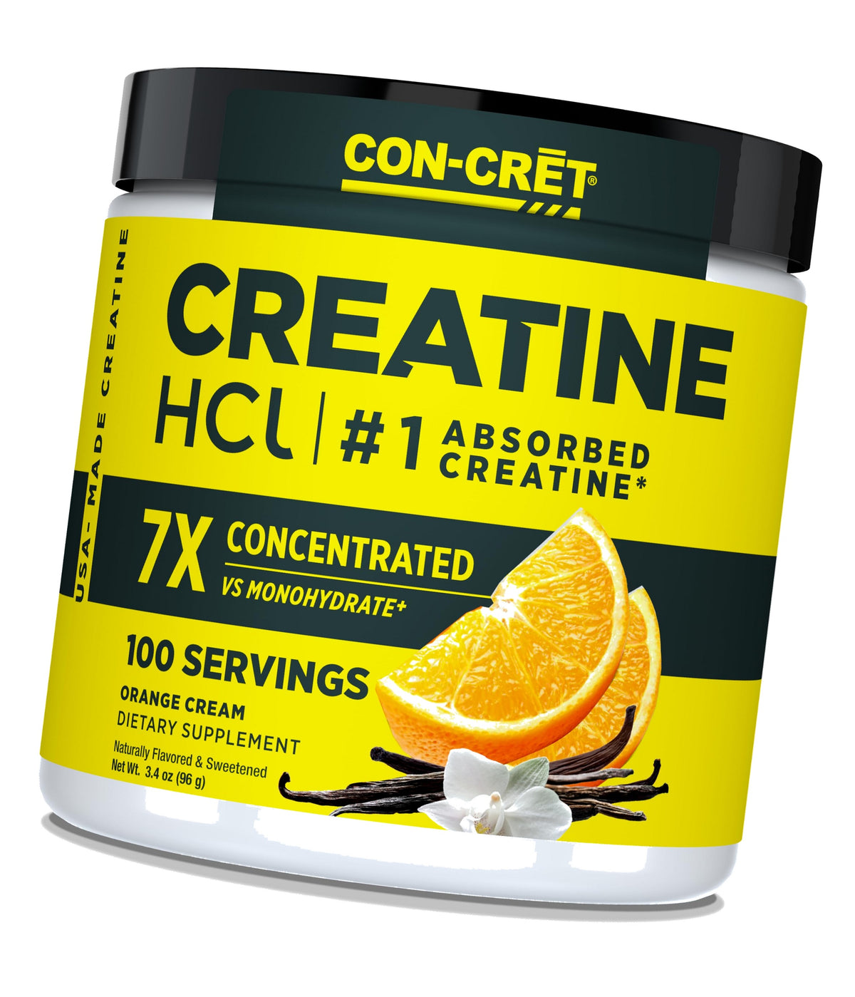 CON-CRET Creatine HCl Powder for Women and Men, Orange Cream, 100 Servings