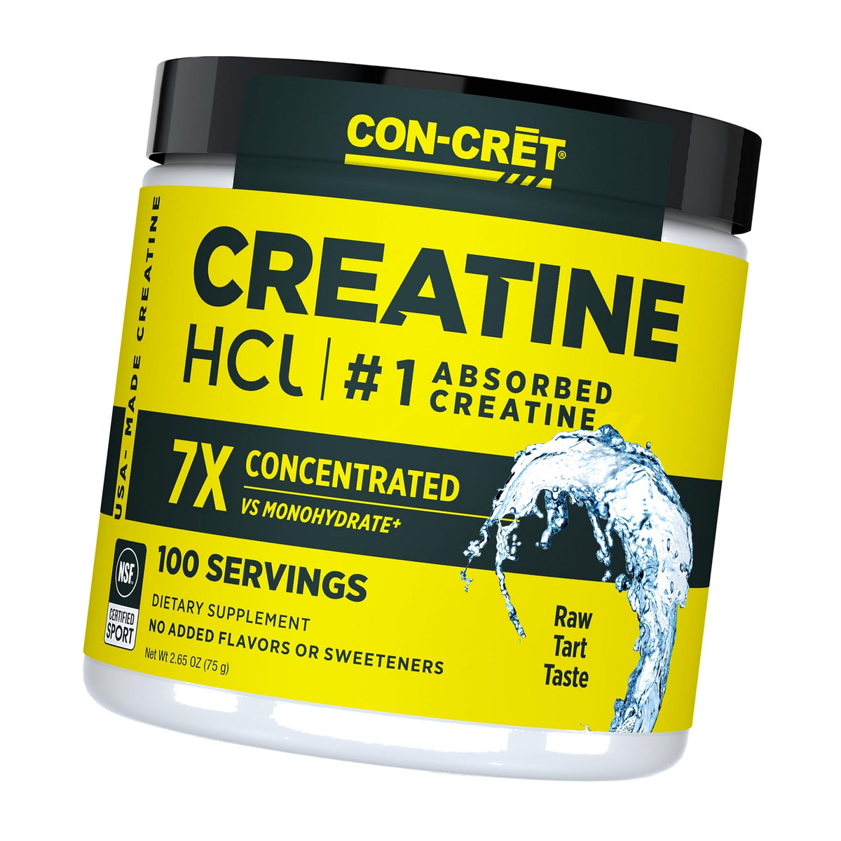 CON-CRET Creatine HCl Powder for Women and Men, Unflavored, 100 Servings