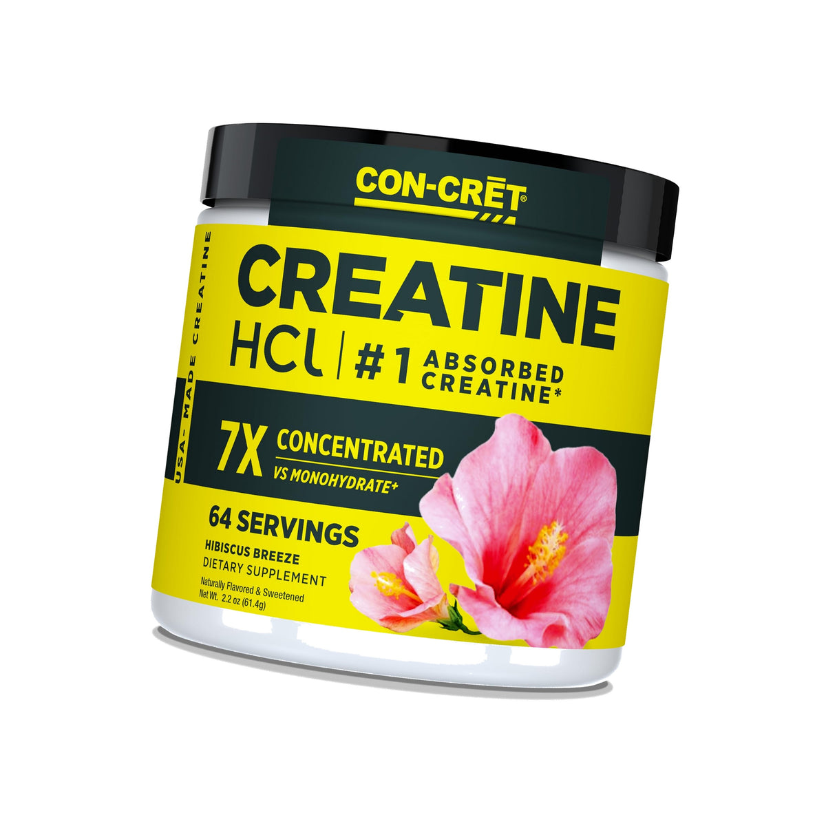 CON-CRET Creatine HCl Powder for Women and Men, Hibiscus, 64 Servings