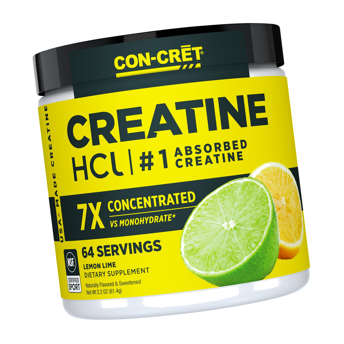 CON-CRET Creatine HCl Powder for Women and Men, Lemon Lime, 64 Servings