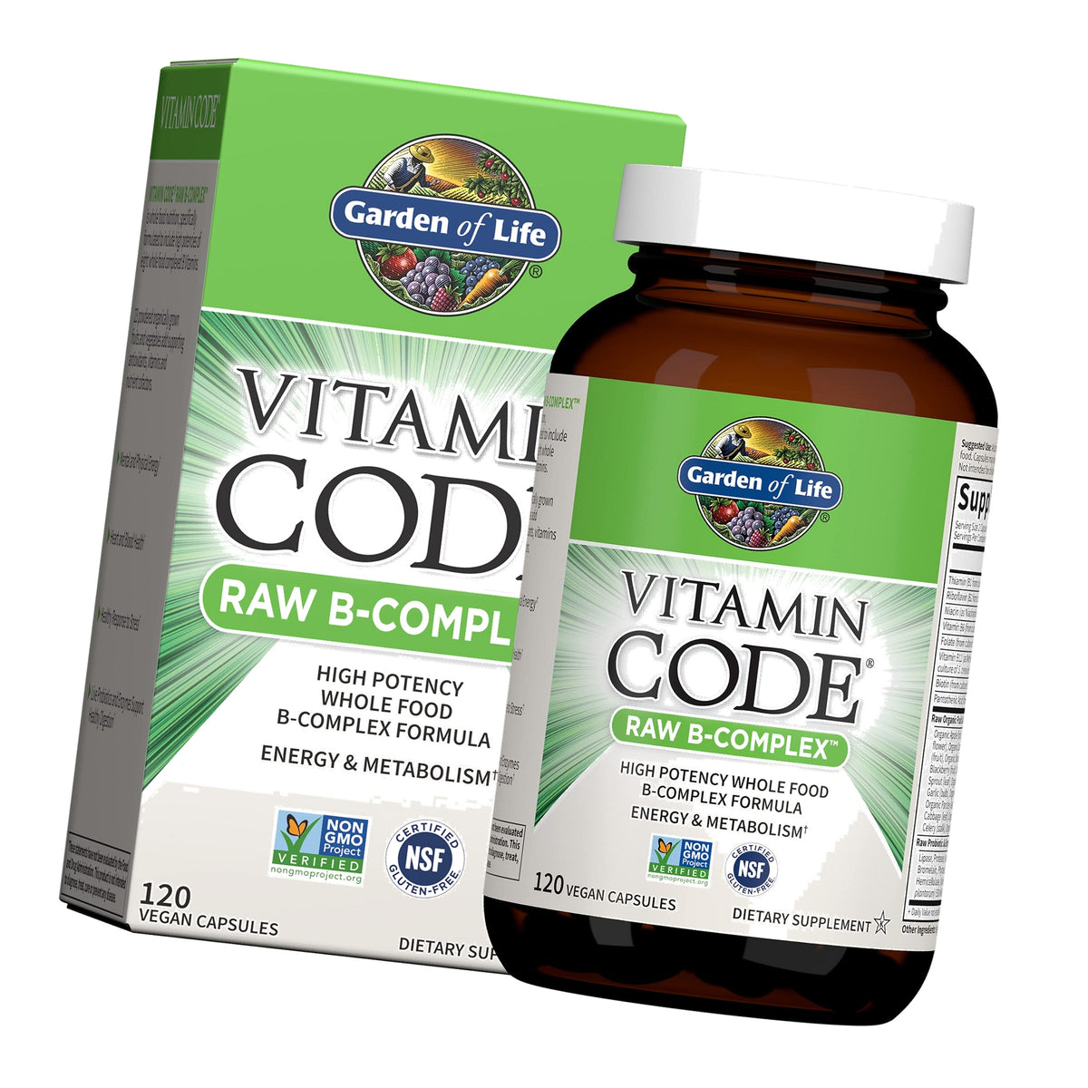Garden of Life Vitamin Code Raw B-Complex, 120 Vegan Capsules