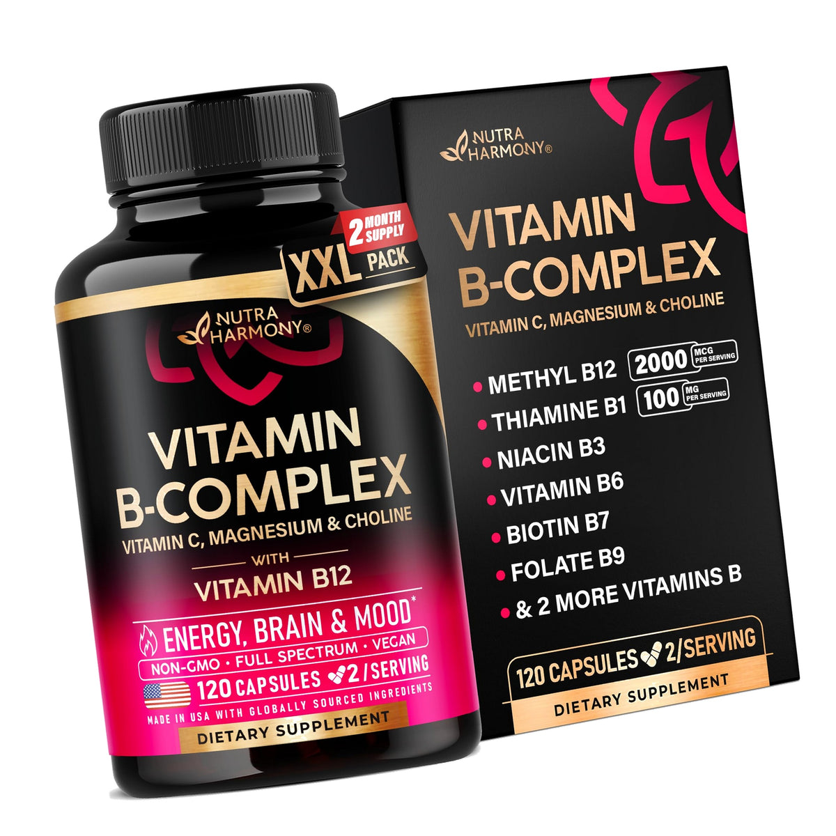 Vitamin B Complex for Men & Women - Full B-Complex & Vitamin B12 - 120 Caps