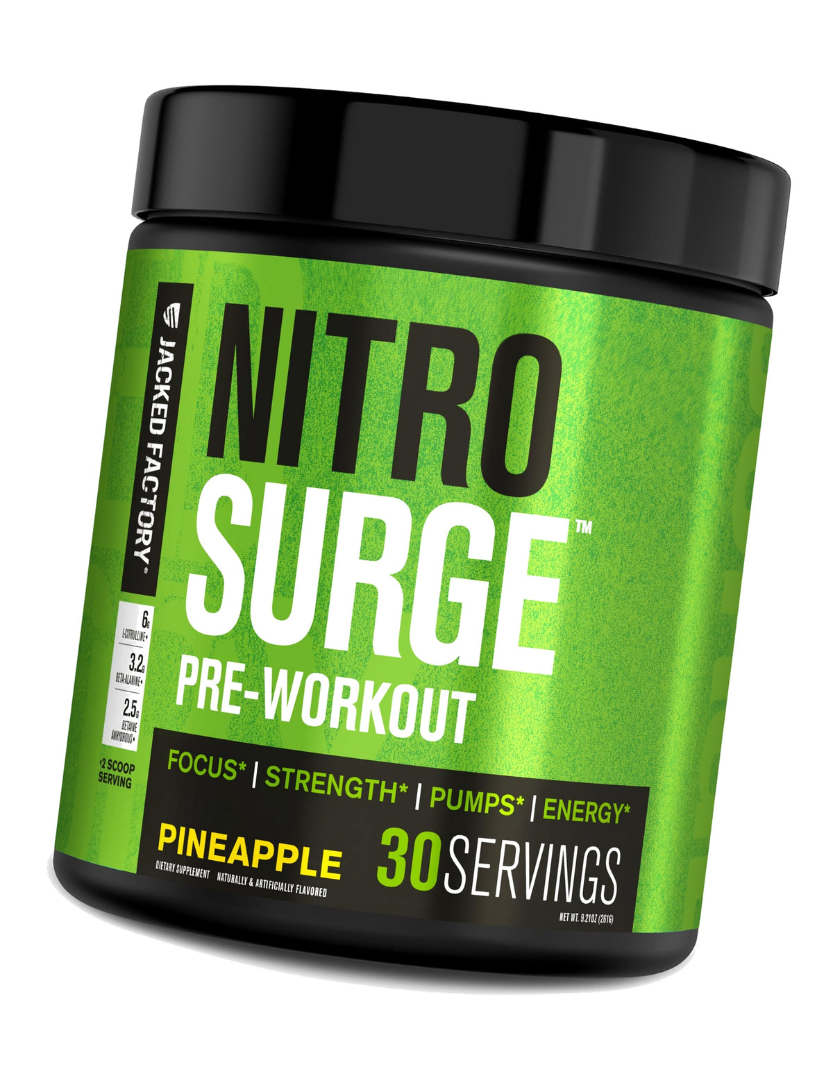 Jacked Factory NITROSURGE Pre Workout Supplement - Endless Energy, Instant Strength Gains, Clear Focus, Intense Pumps - NO Booster & Powerful Preworkout Energy Powder - 30 Servings, Pineapple