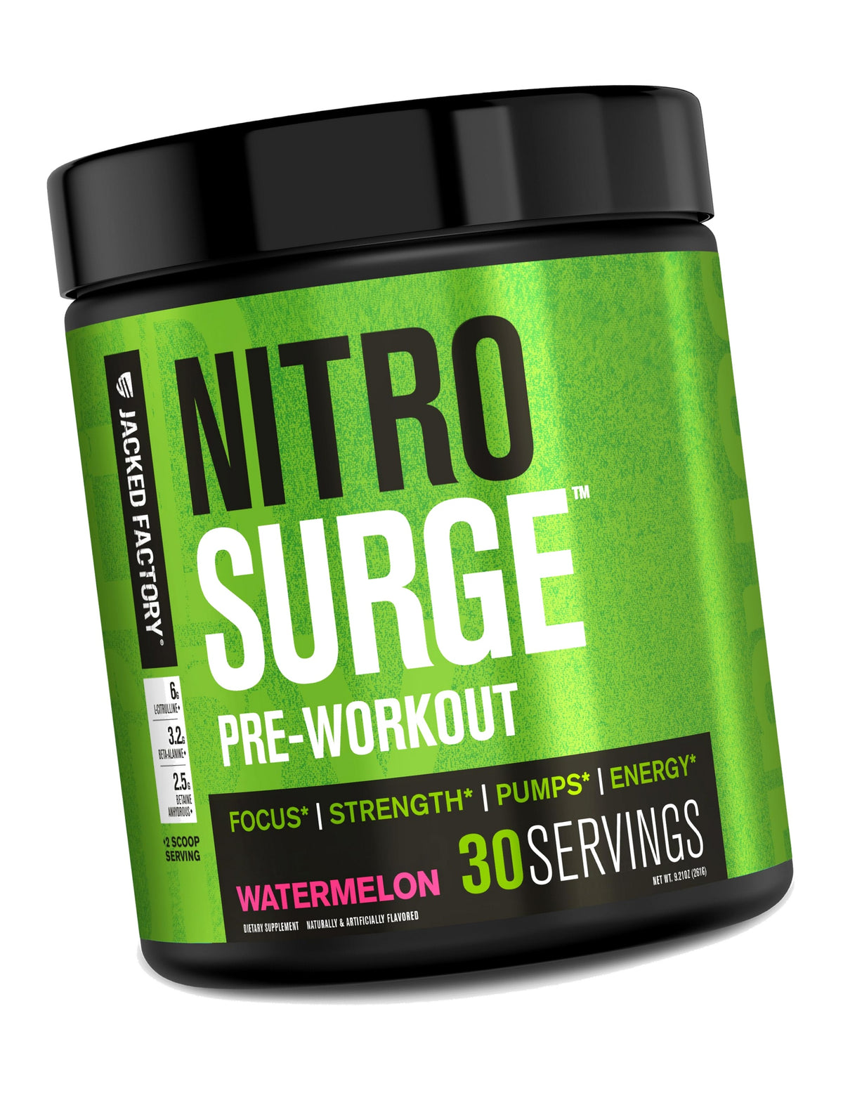 Jacked Factory NITROSURGE Pre Workout Supplement - Endless Energy, Instant Strength Gains, Clear Focus and Intense Pumps - NO Booster & Powerful Preworkout Energy Powder - 30 Servings, Watermelon
