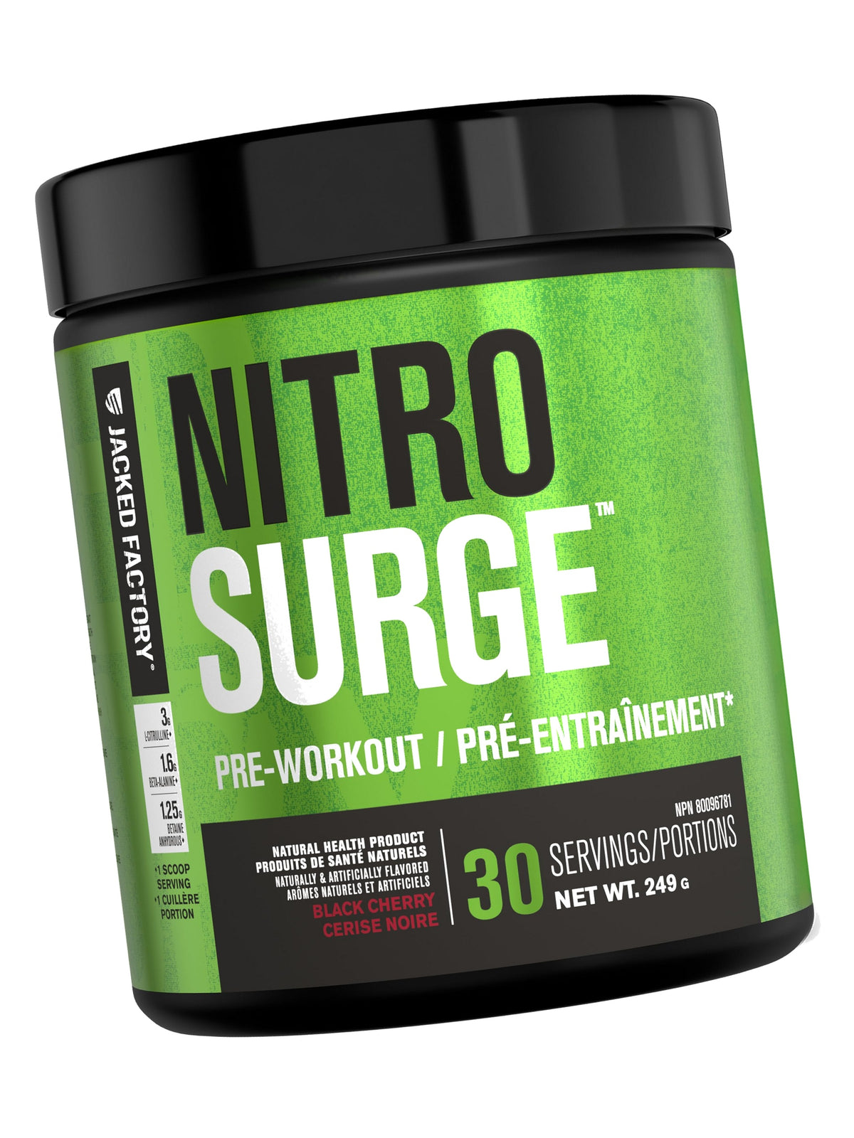 Jacked Factory NITROSURGE Pre Workout Supplement - Endless Energy, Instant Strength Gains, Clear Focus and Intense Pumps - NO Booster & Powerful Preworkout Energy Powder - 30 Servings, Black Cherry