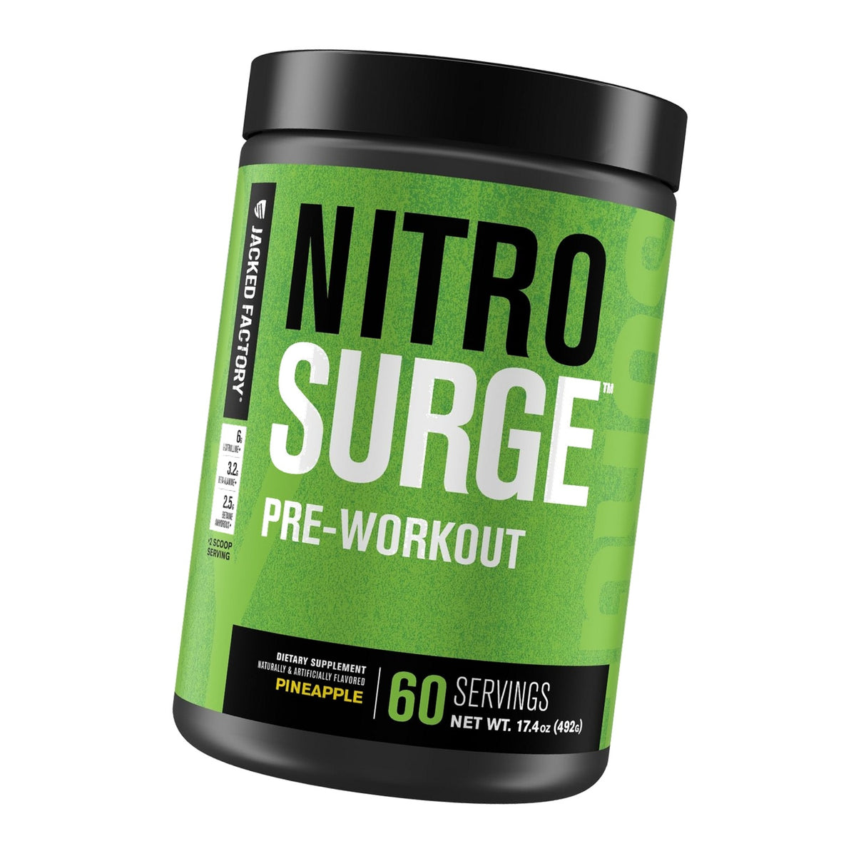 Jacked Factory NITROSURGE Pre Workout Supplement - Energy Booster, Instant Strength Gains, Clear Focus, & Intense Pumps - NO Booster & Powerful Preworkout Energy Powder - 60 Servings, Pineapple