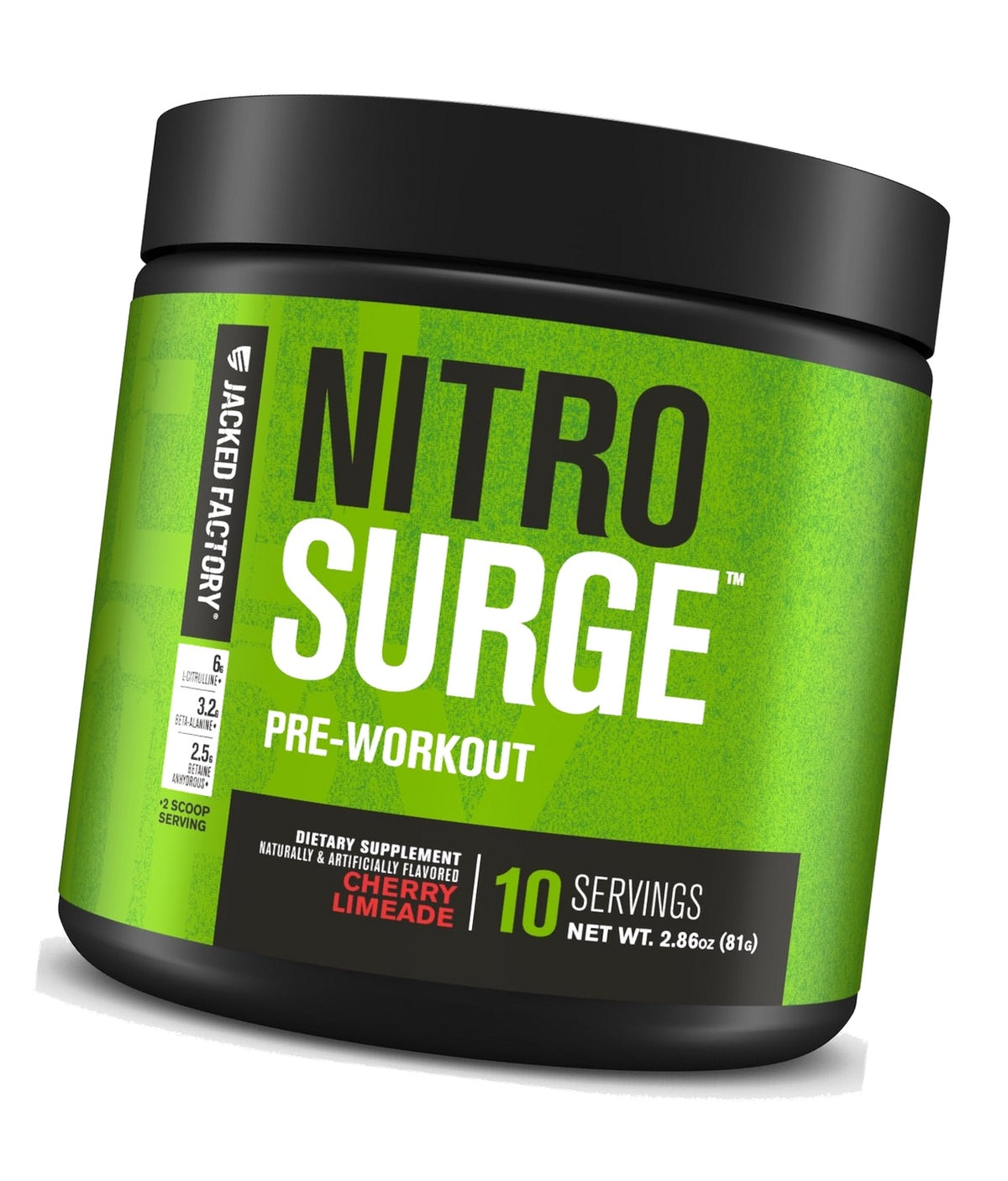 Jacked Factory NITROSURGE Pre Workout Supplement - Endless Energy, Instant Strength Gains, Clear Focus, Intense Pumps - NO Booster & Preworkout Powder with Beta Alanine - 10 Servings, Cherry Limeade
