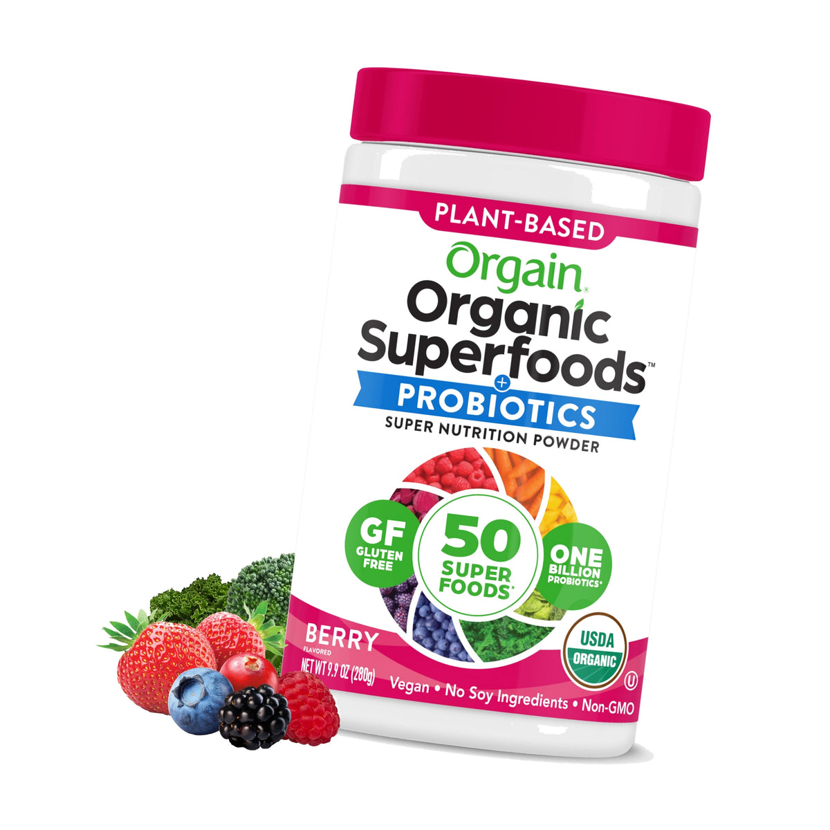 Orgain Organic Greens Powder, 50 Superfoods + Probiotics, Berry, 0.62 lb