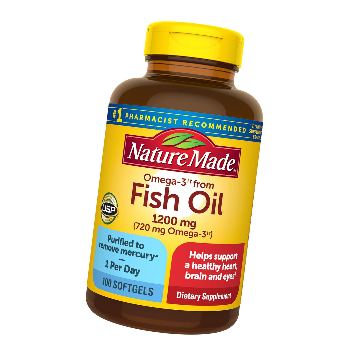 Nature Made Fish Oil Omega 3, 1200 mg Softgels, One Per Day, 100 Softgels