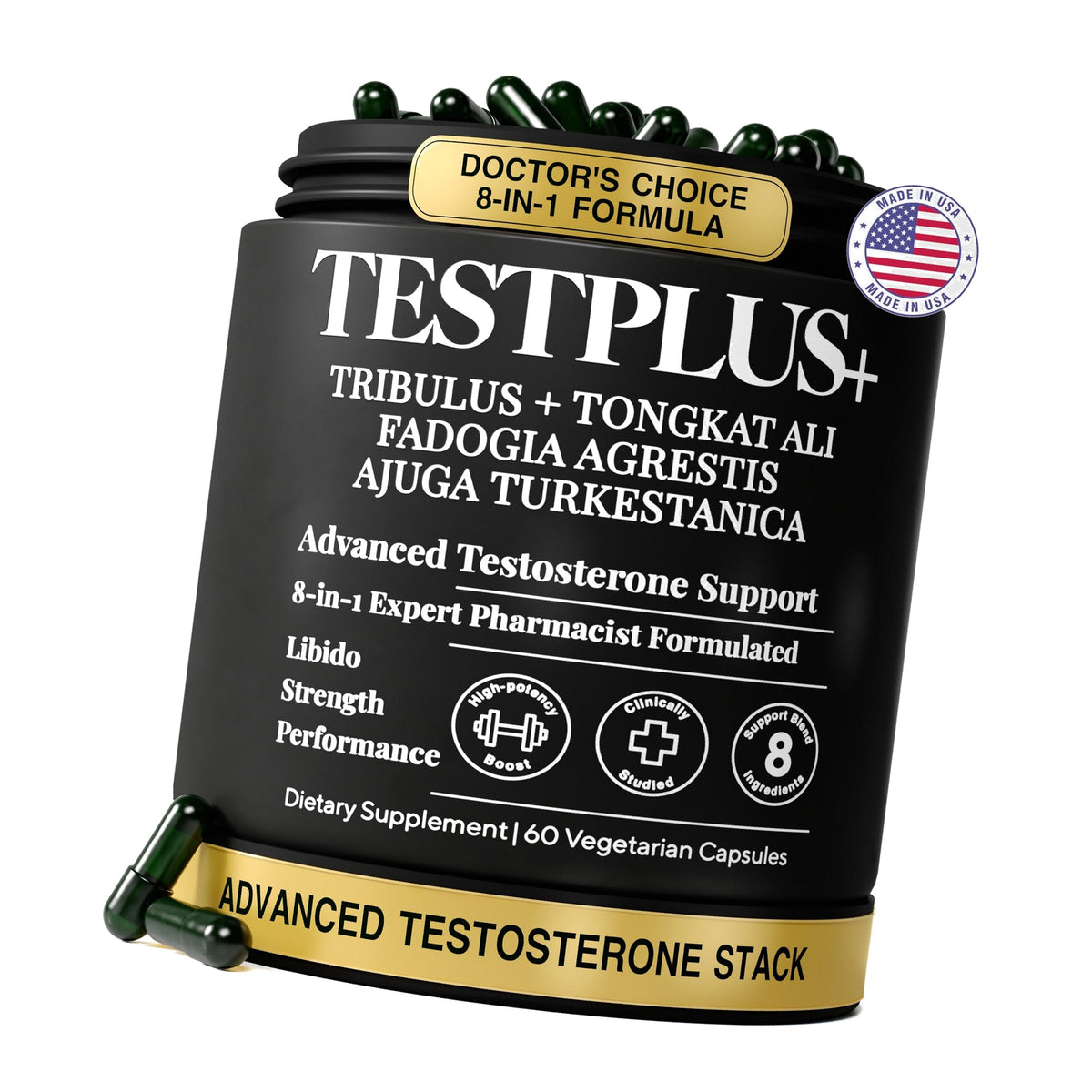 Testosterone Booster for Men, 1,450mg 8-in-1, 700mg Tongkat Ali 200:1, 60ct