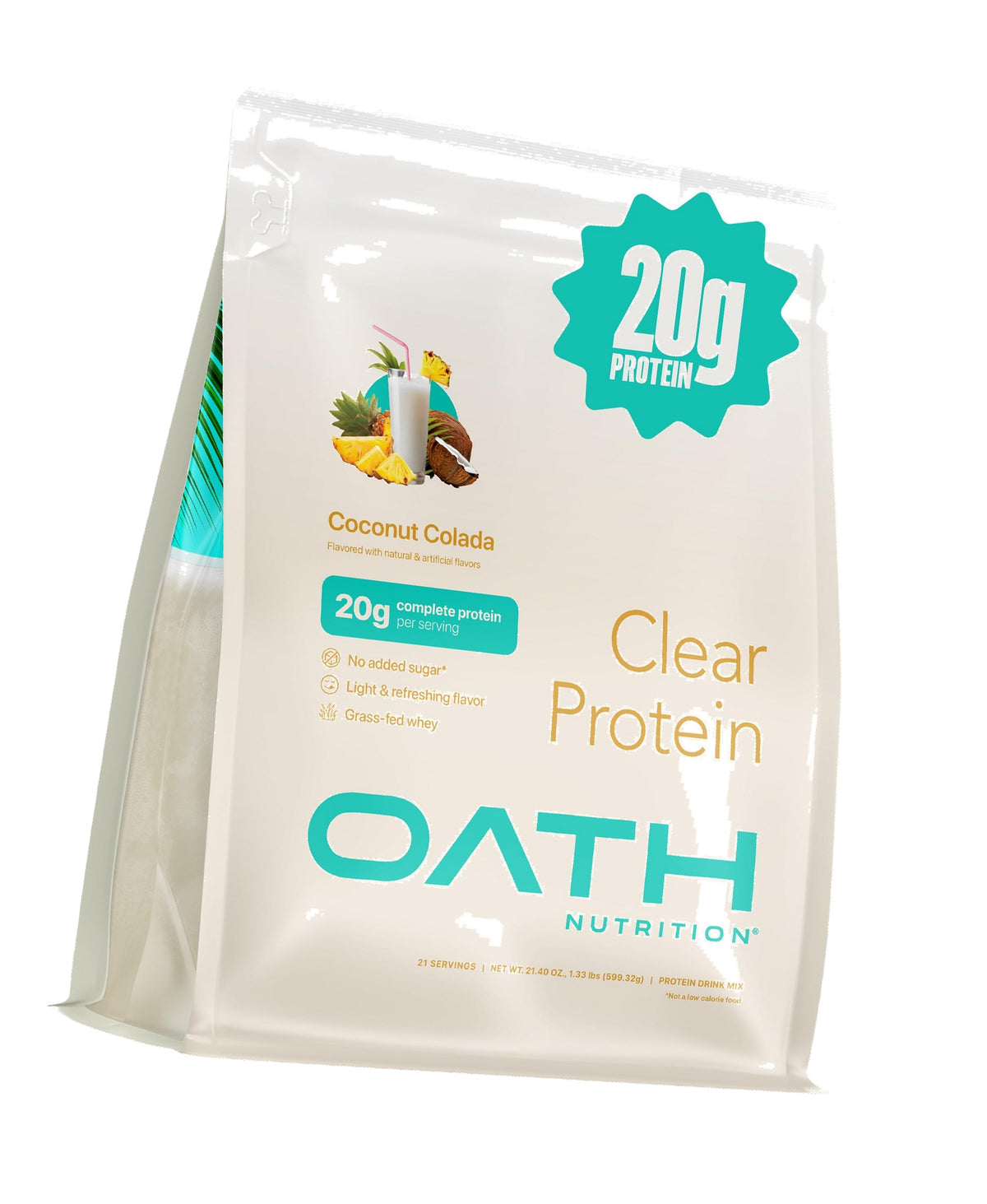 Oath Nutrition Clear Whey Isolate Protein Powder, Coconut Colada, 20g Complete Protein per Serving, No Added Sugar, Grass-Fed, 21 Servings