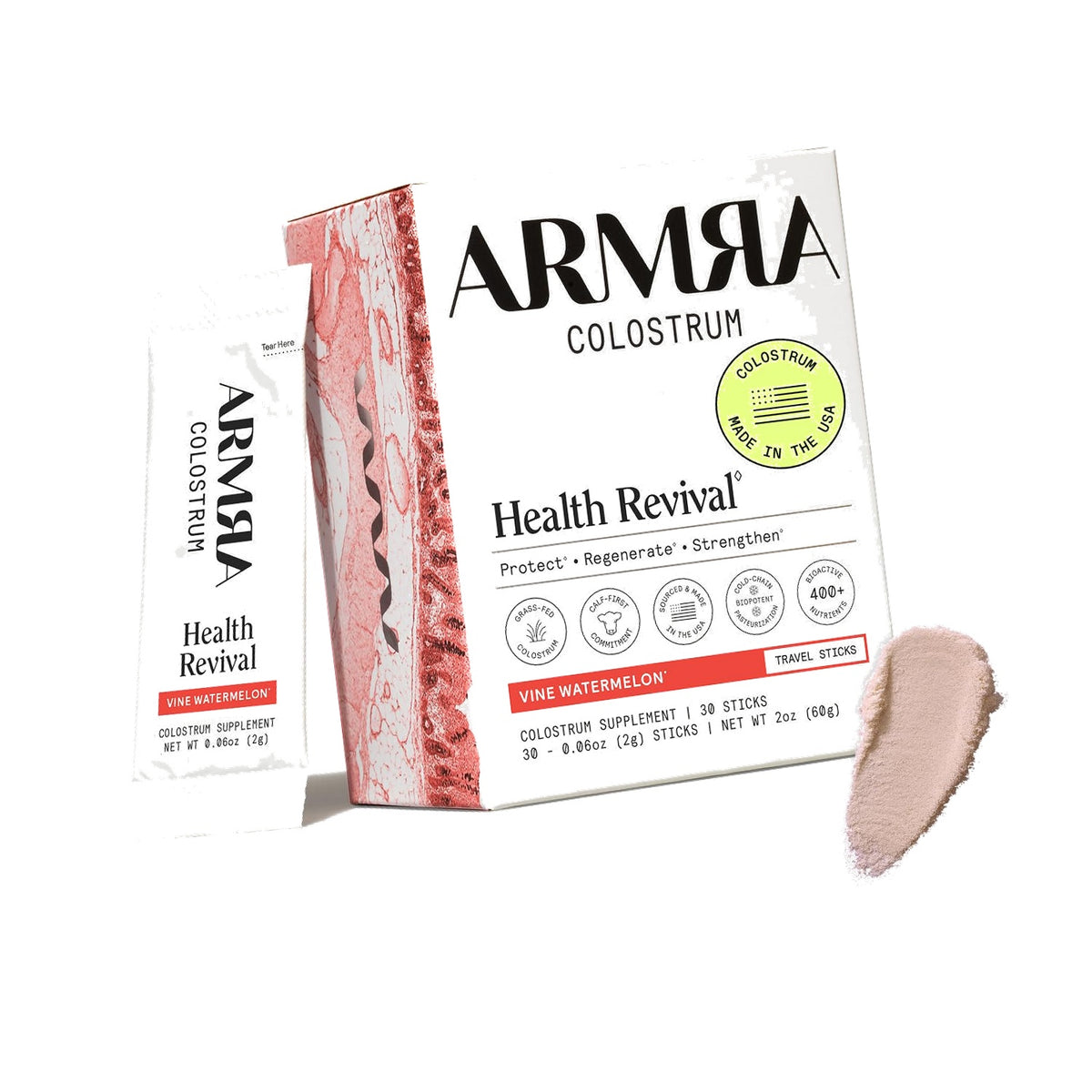 ARMRA Colostrum Powder, Vine Watermelon, 30 Serving Travel Sticks