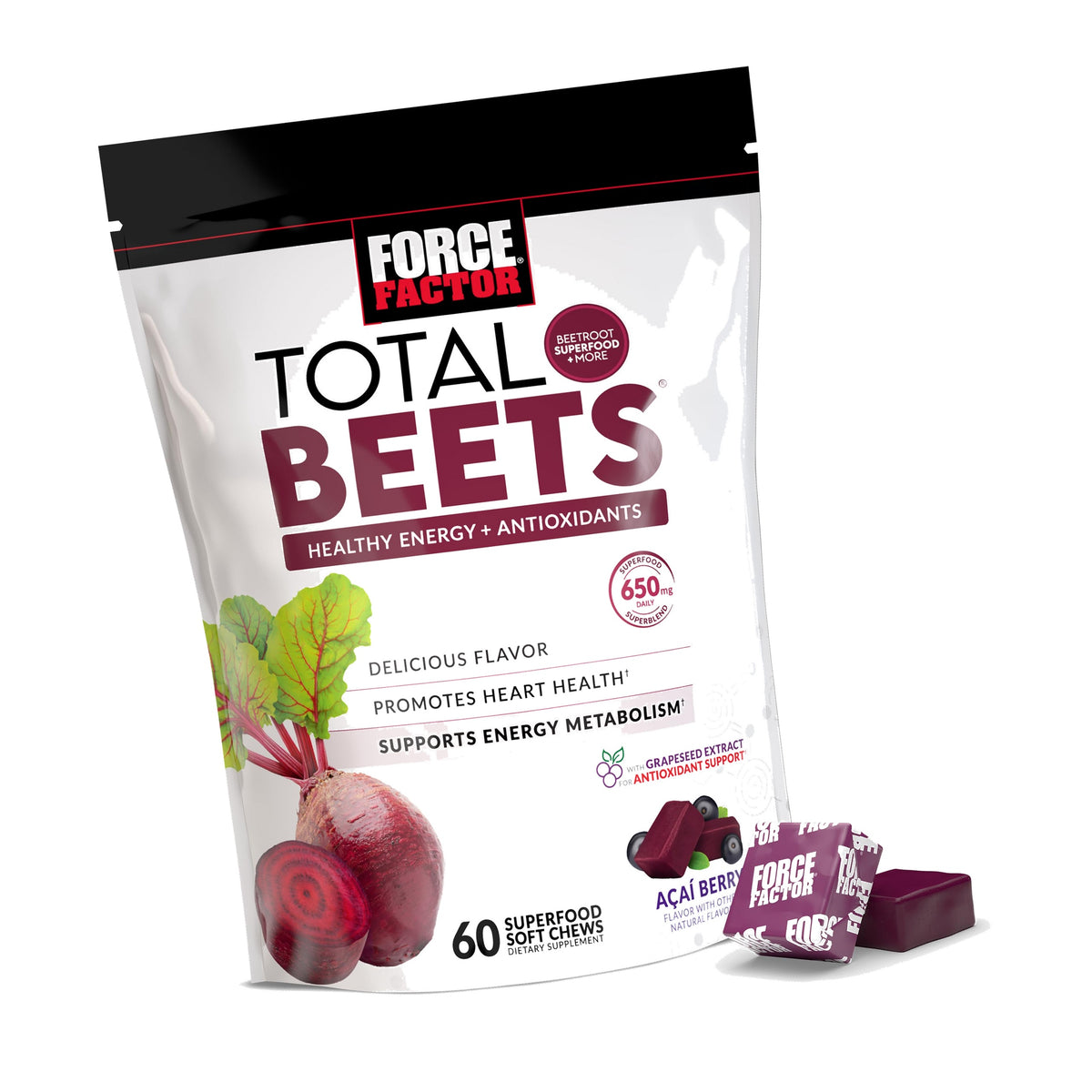 Force Factor Total Beets Soft Chews Heart Health Superfood with Beetroot
