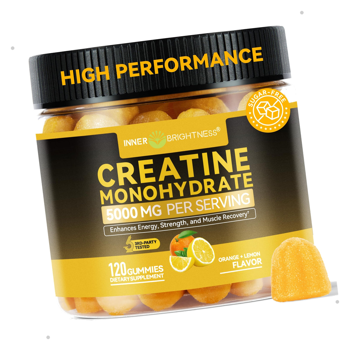 Inner Brightness Creatine Monohydrate Gummies for Men & Women 5000 mg, 3rd Party Tested, Creatine Chews for Muscle Growth, Strength & Energy Support, Sugar Free, Vegan, 120 Count