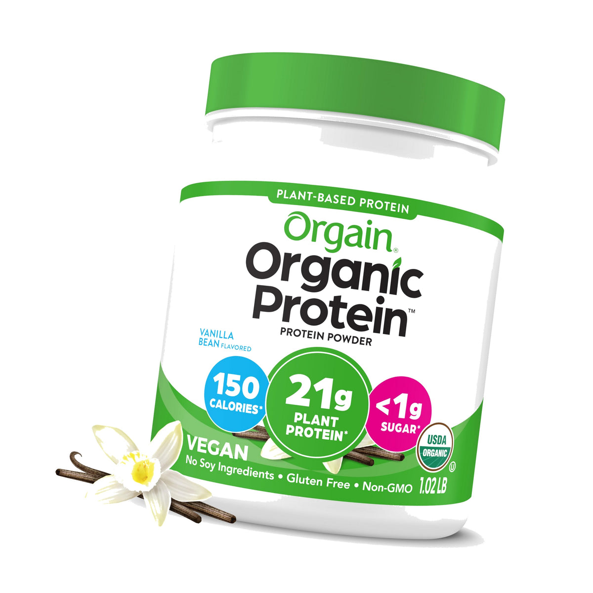 Orgain Organic Vegan 21g Protein Powder, Vanilla Bean, 1.02 lb
