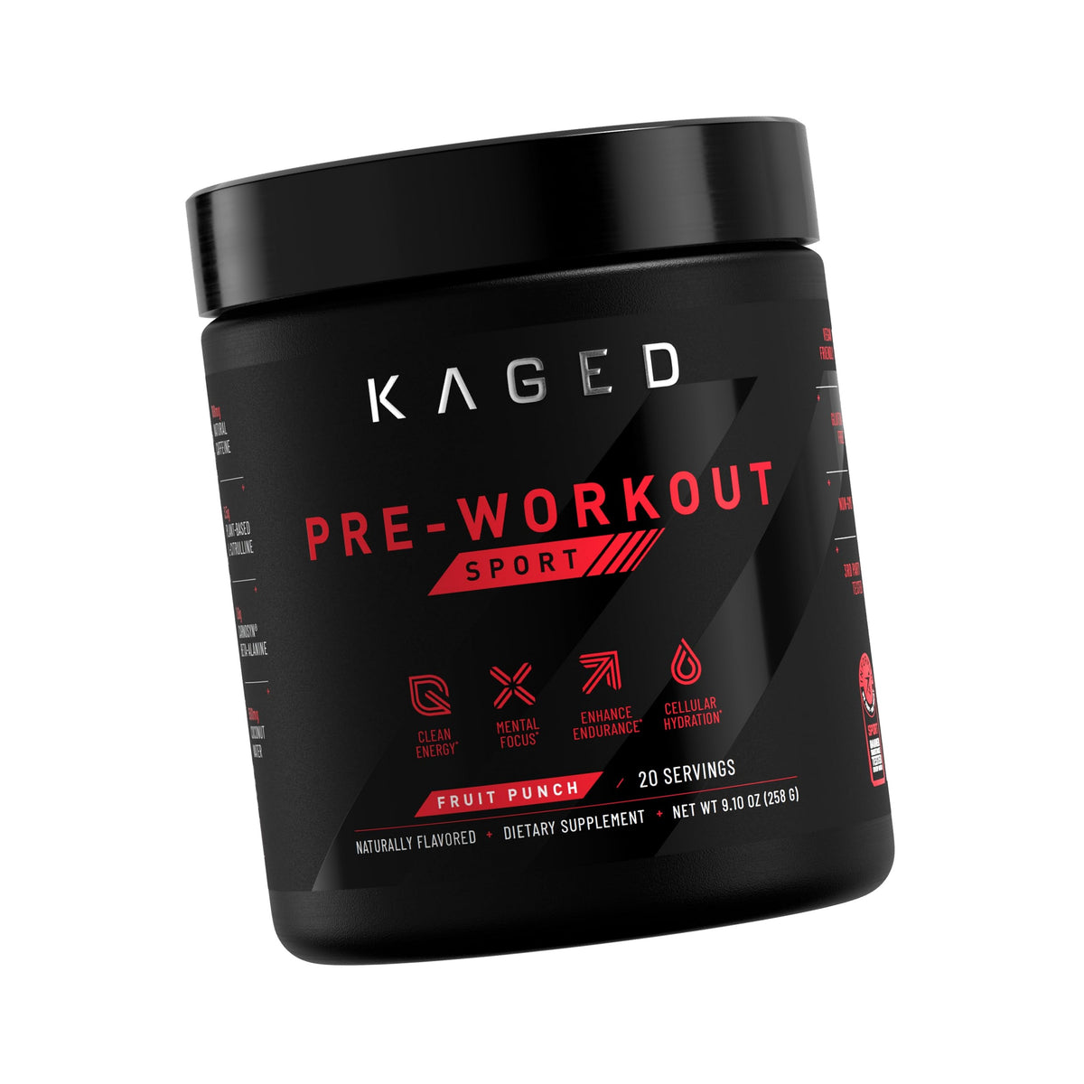 Kaged Sport Pre Workout Powder for Men & Women, Fruit Punch, Sport Certified, 188mg Caffeine, Nitric Oxide Supplement, Beta Alanine for Energy, Weightlifting, Cardio Endurance & Strength, 20 Servings