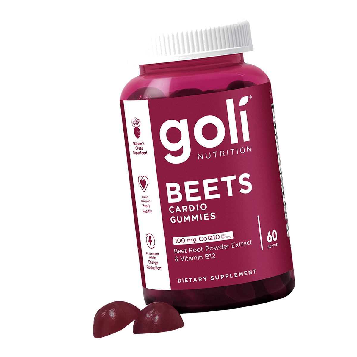 Goli Nutritional Supplement, Beets Cardio Gummy - 60 Count - 100mg CoQ10 & Beet Root Extract - Gluten-Free, Vegan, Non-GMO, and Gelatin-Free. Nature's Great Superfood.