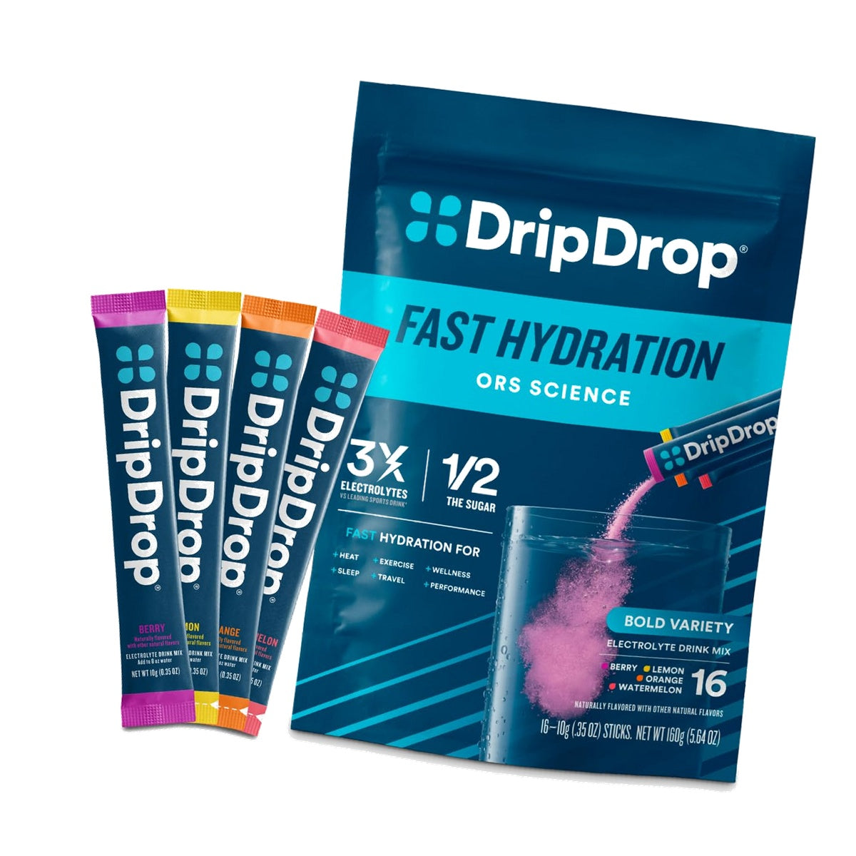DripDrop Hydration Bold Variety Pack, Electrolyte Packets, 16 Count