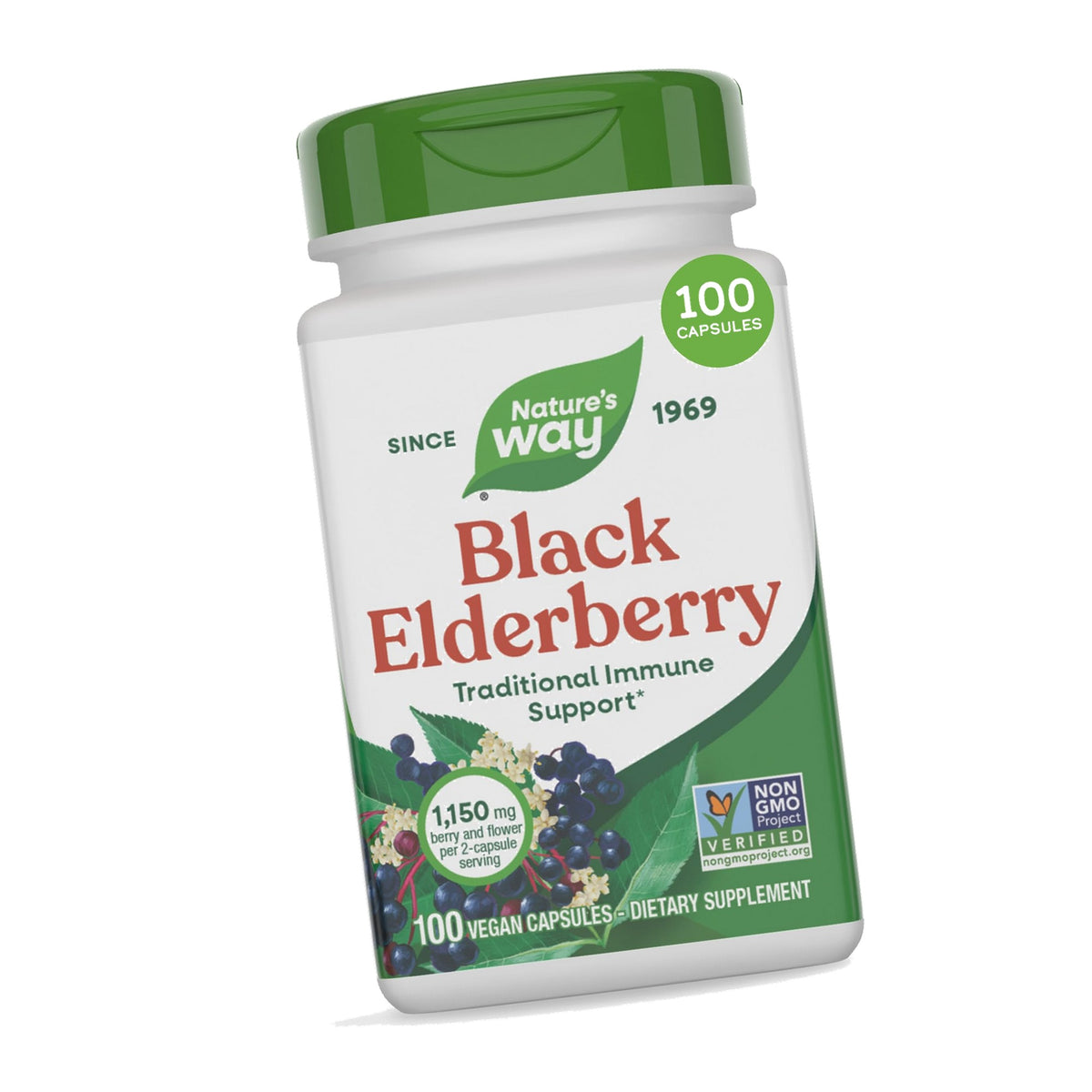 Nature's Way Black Elderberry Capsules, 1,150 mg per Serving, Vegan, 100 ct