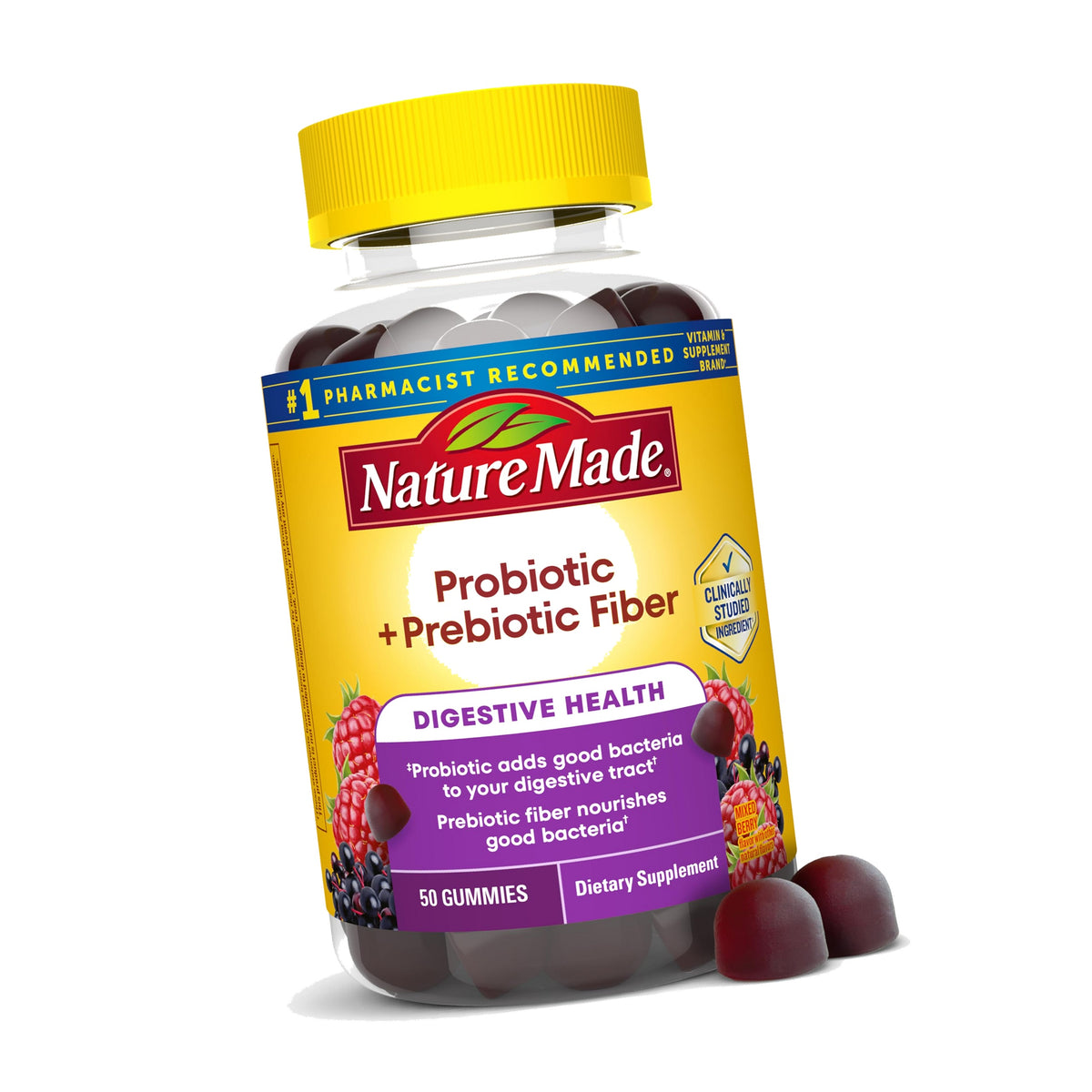 Nature Made Probiotic + Prebiotic Fiber Gummies, 50 Gummies