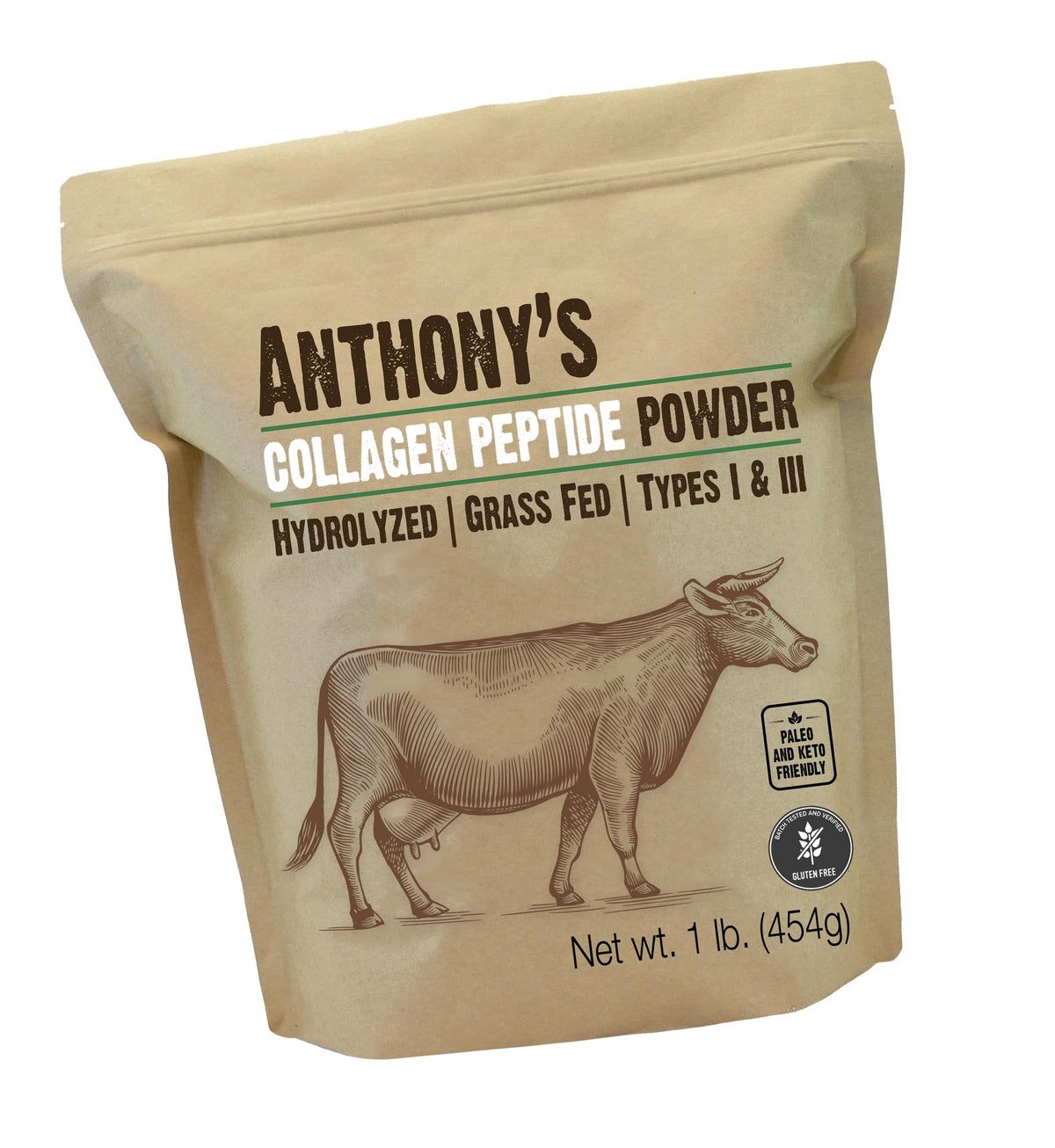 Anthony's Collagen Peptide Powder, 1 lb, Pure Hydrolyzed, Gluten Free, Keto and Paleo Friendly, Grass Fed, Unflavored, Non GMO