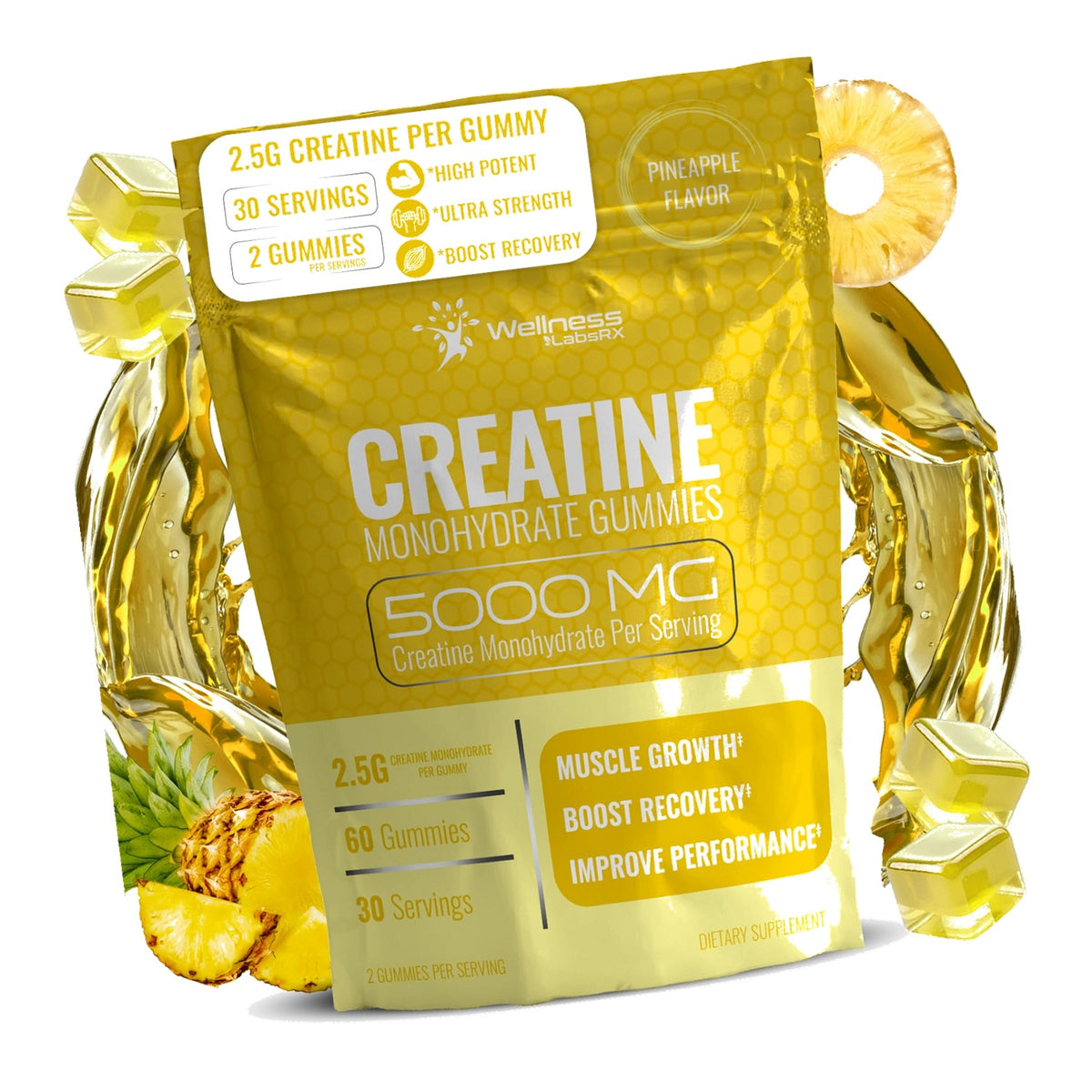 Creatine Gummies for Women & Men, Creatine Monohydrate Gummies, Pineapple